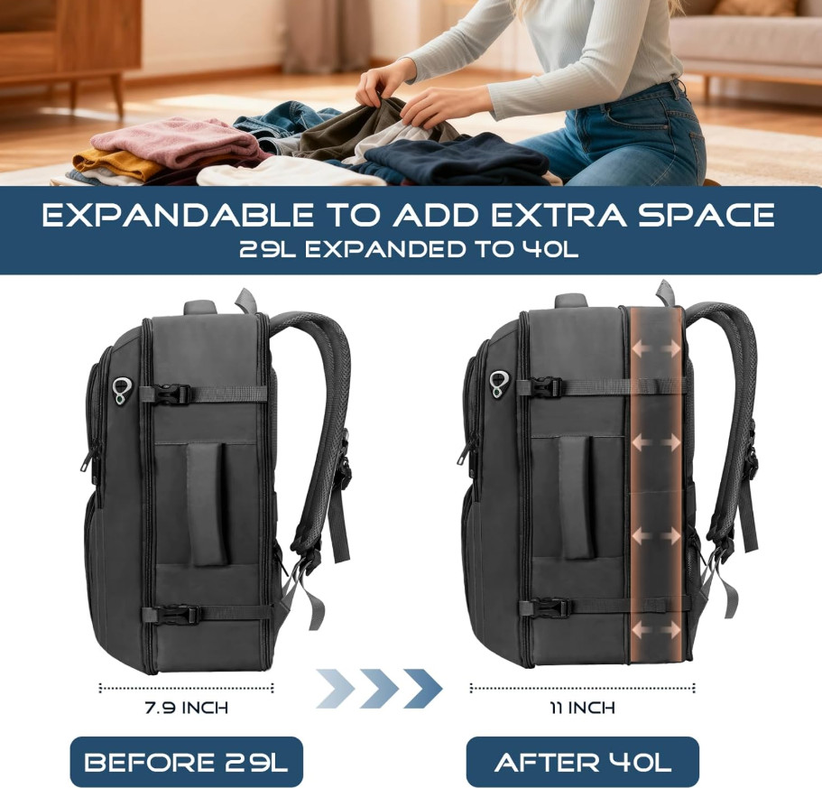 Travel Backpack, Expandable Carry on Backpack for Men, TSA 17.3 inch Laptop Bag