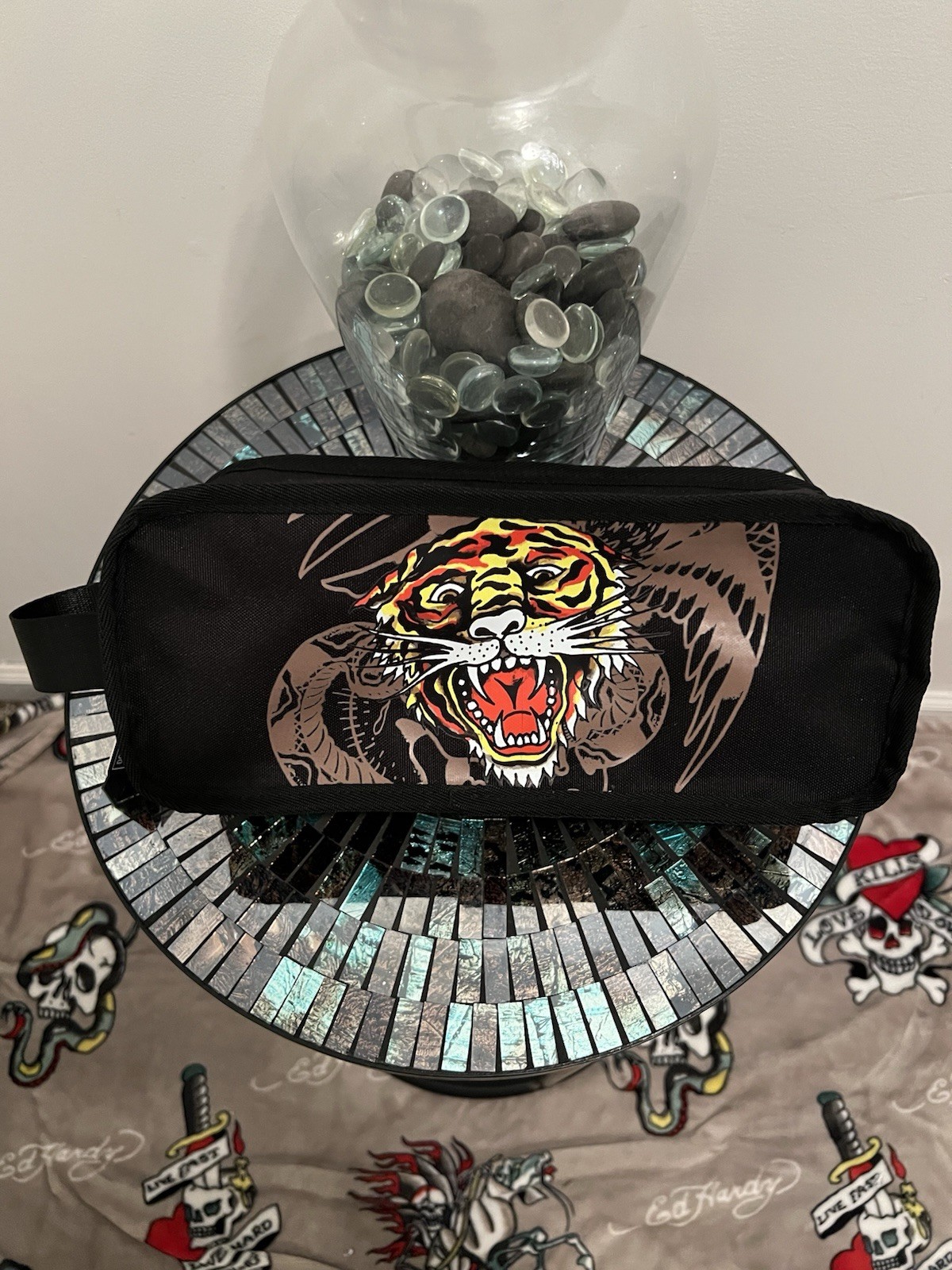 Ed Hardy Tiger Tattoo Graphic Black Dopp Toiletry Bag~Travel Bag~His/Hers~NWT