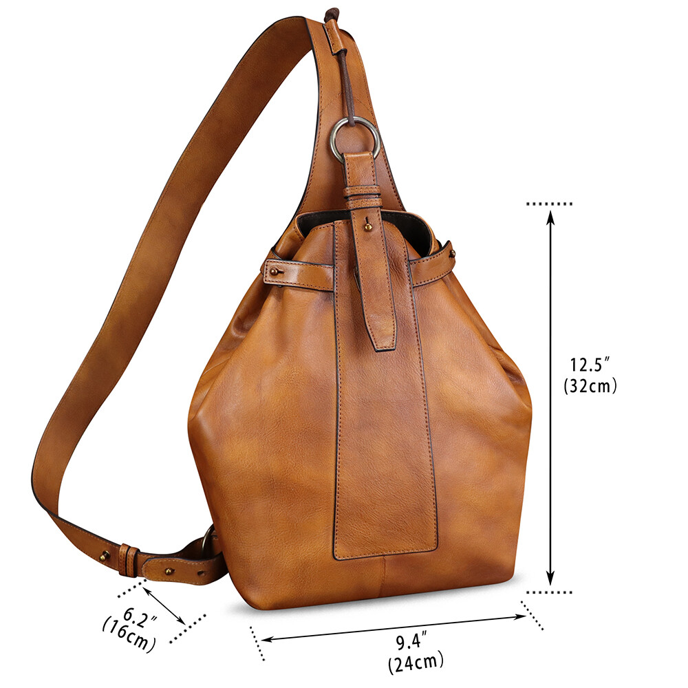 Genuine Leather Large Sling Bag Men Women Chest Crossbody Bag Sling Purse Ipad