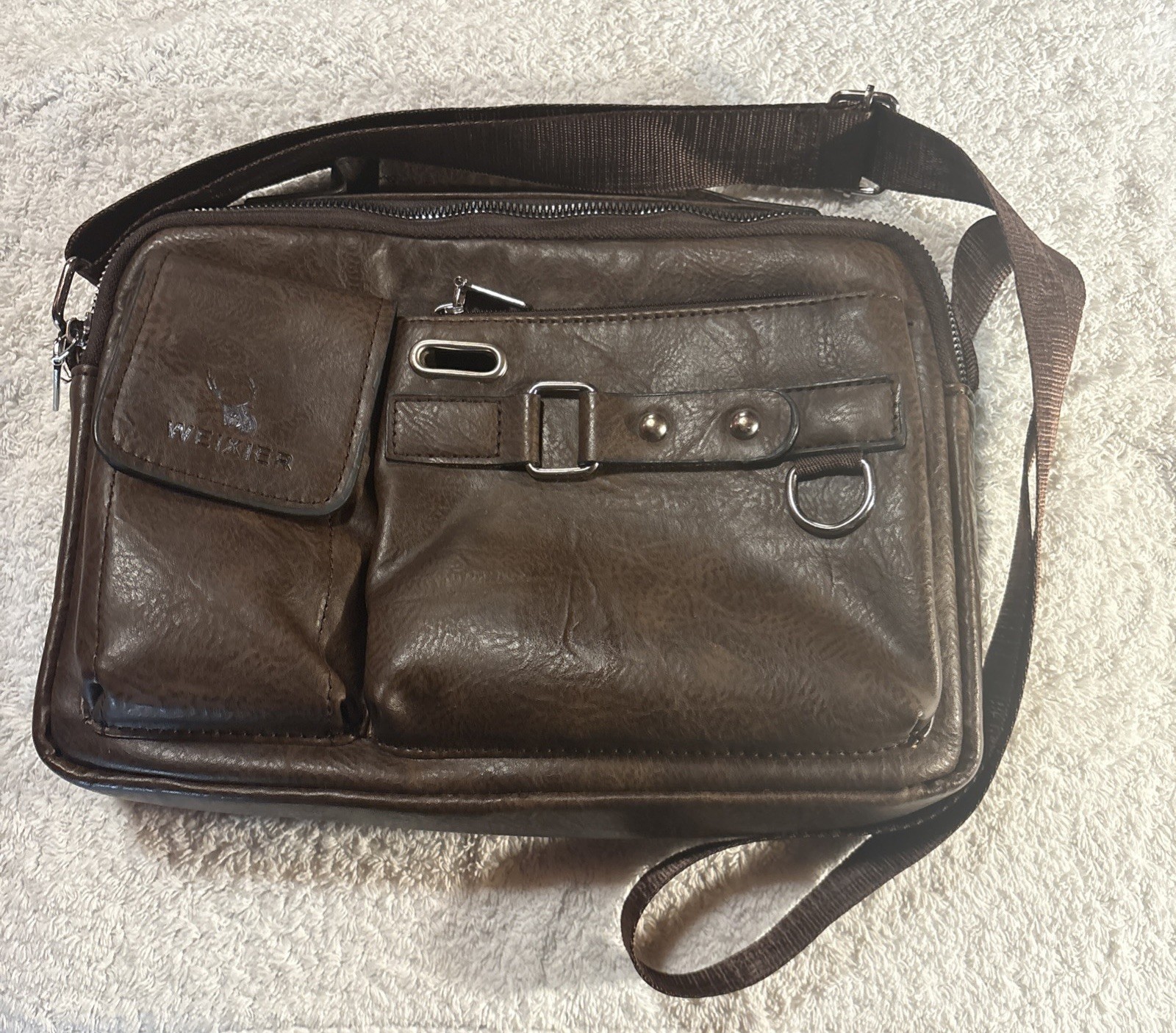 WEIXIER Men’s Shoulder PU Leather Handbag Business Briefcase Crossbody Carry-on