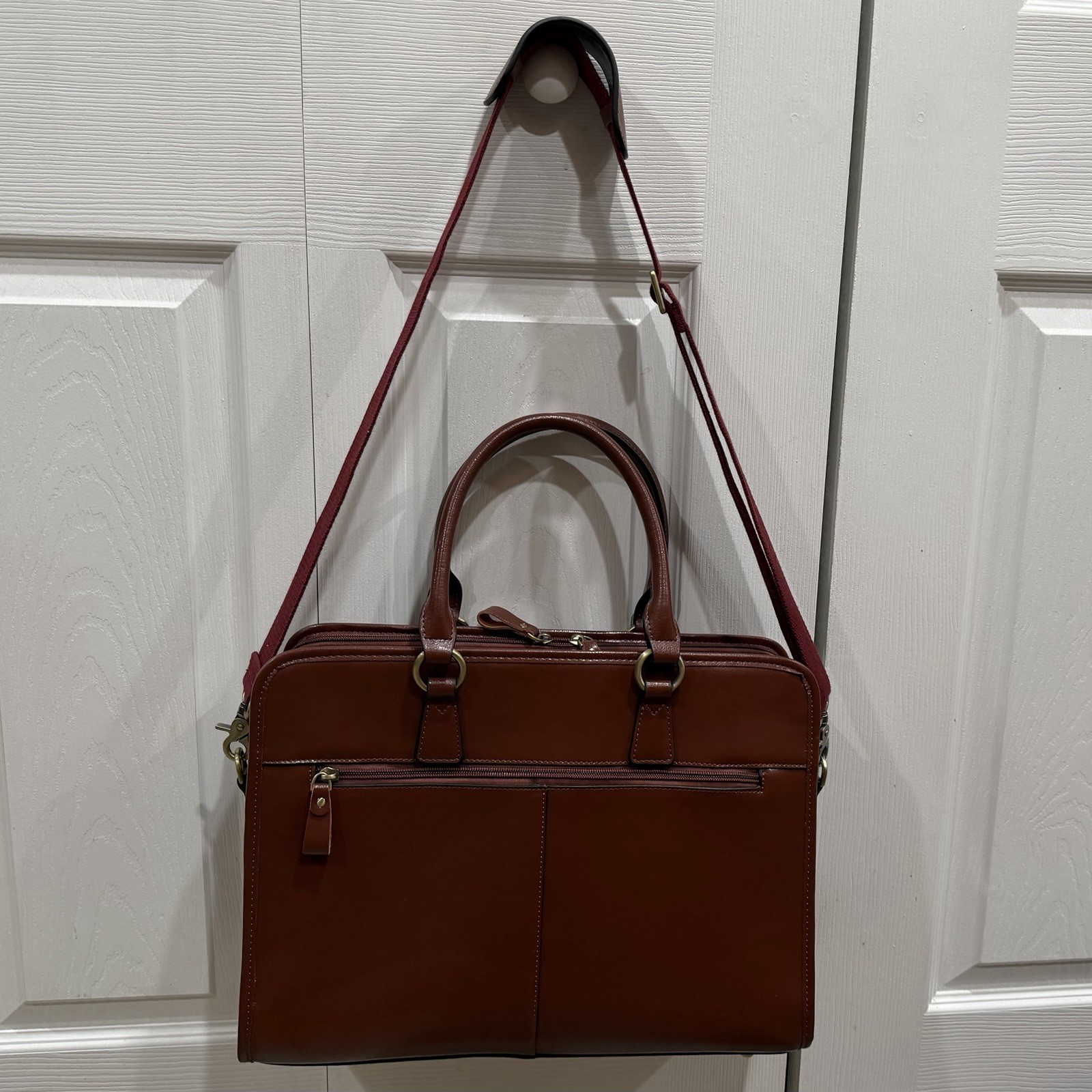 New Kattee Leather Briefcase Large 15”x11” Laptop Tote Bag Adj Strap Dbl Handles