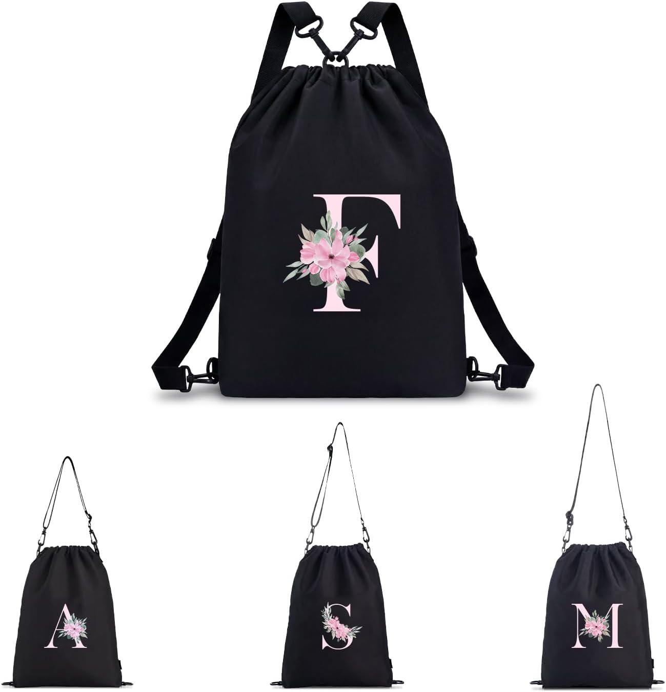 Drawstring Backpack Gym Sackpack Initial 4-in-1 Multi-String Sports Bag