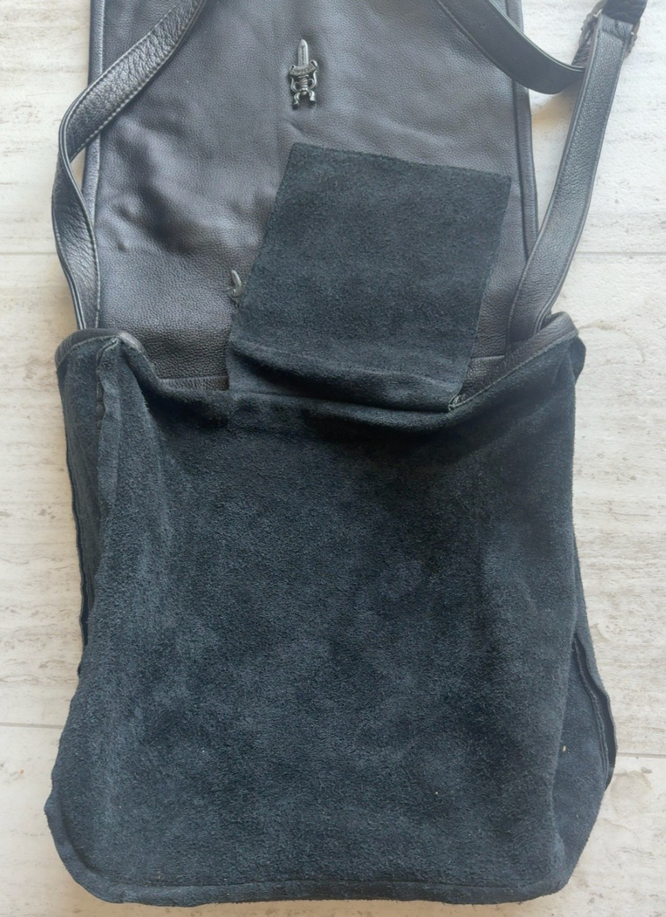 Chrome Hearts Black Leather Messenger Crossbody Bag Sterling Silver Dagger Rare