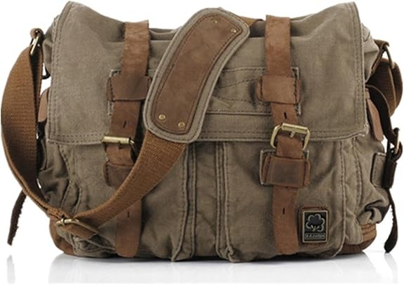 Vintage Military Leather Canvas Laptop Bag Messenger Bags Medium