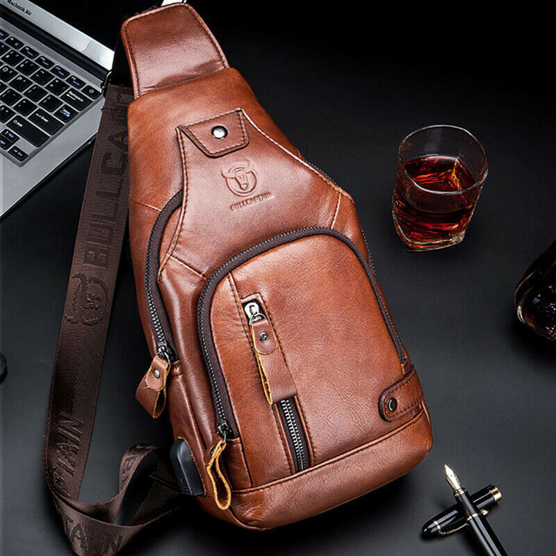 Men Chest bag Sling Backpack Crossbody Bag Shoulder Bag 100% Genuine Leather DD
