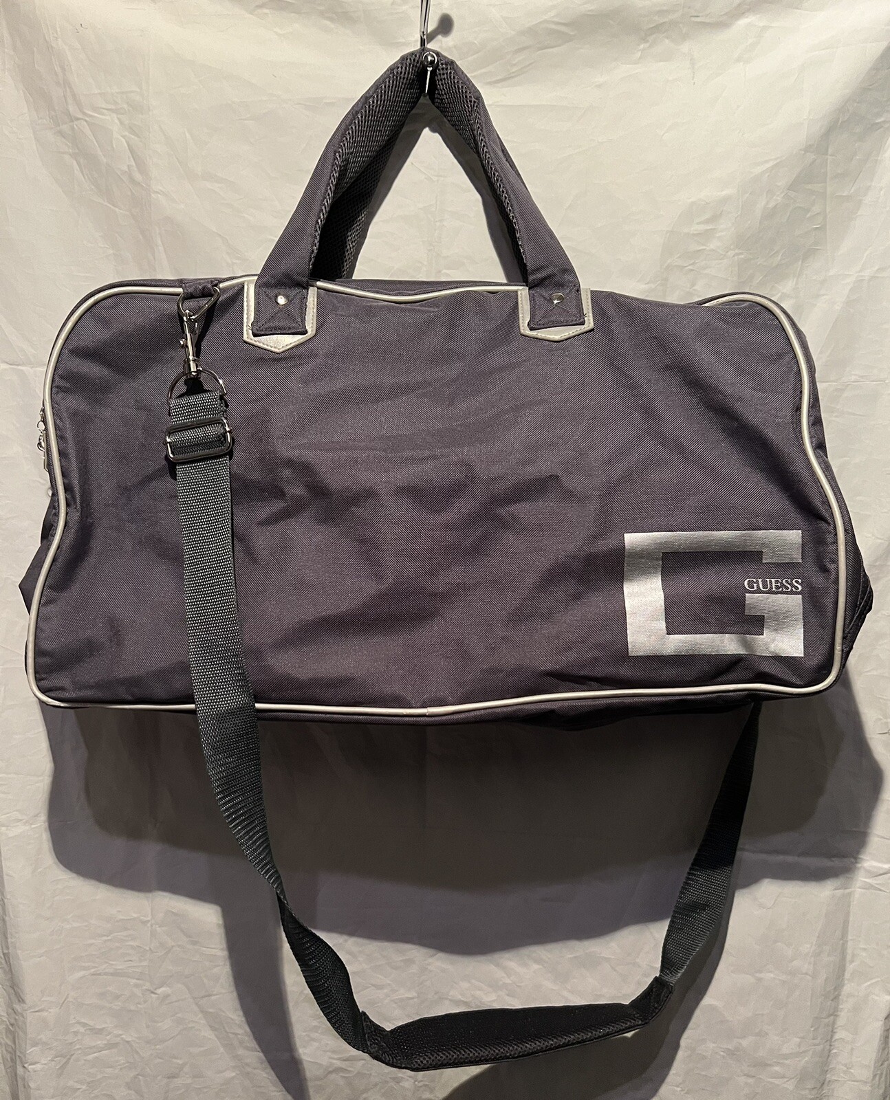 GUESS Duffel Shoulder Bag Gray Casual Double Handle Removable Strap 9x22x12.5”