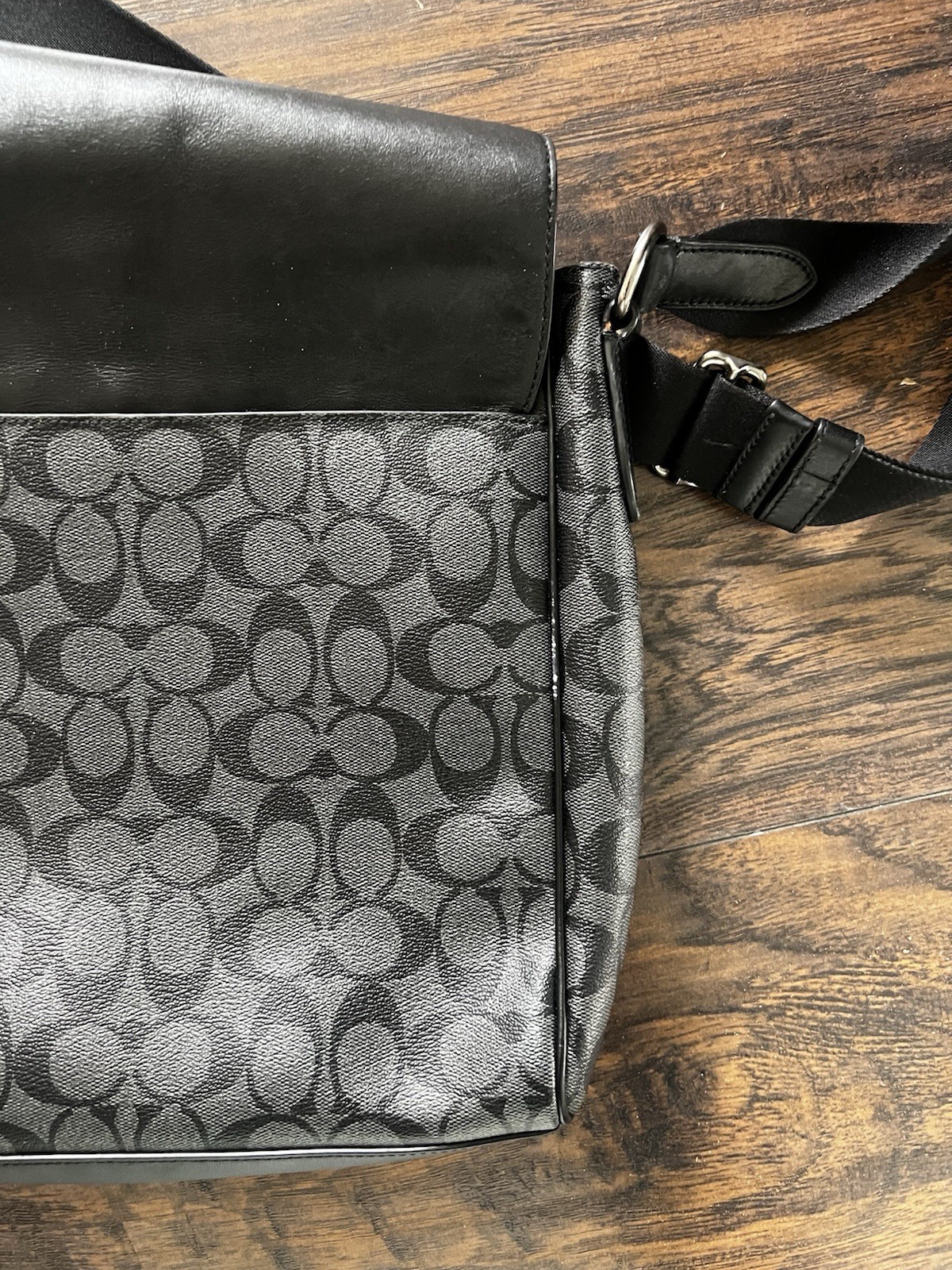 Coach Houston Map Bag Signature Canvas Mens Charcoal Black Messenger Bag