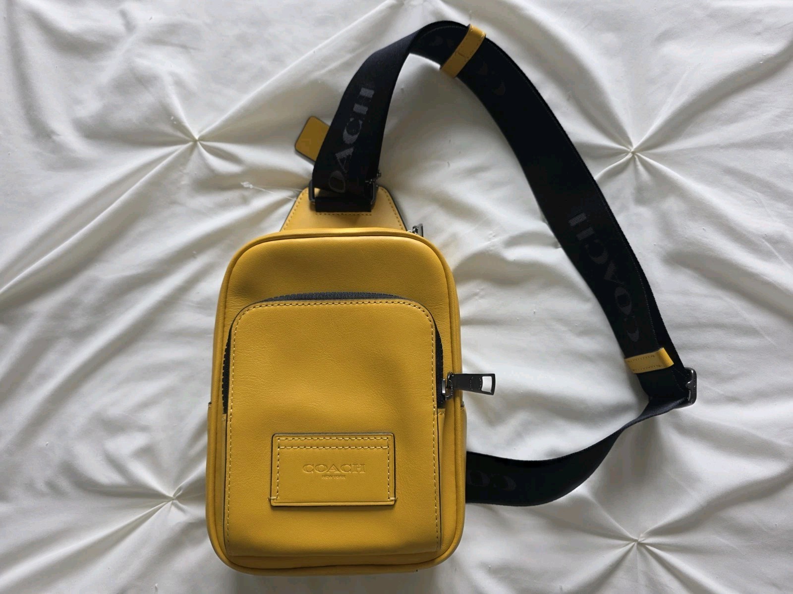 COACH CX071 Racer Sling Pack Smooth Leather Backpack Bag Gunmetal/Honey Yellow