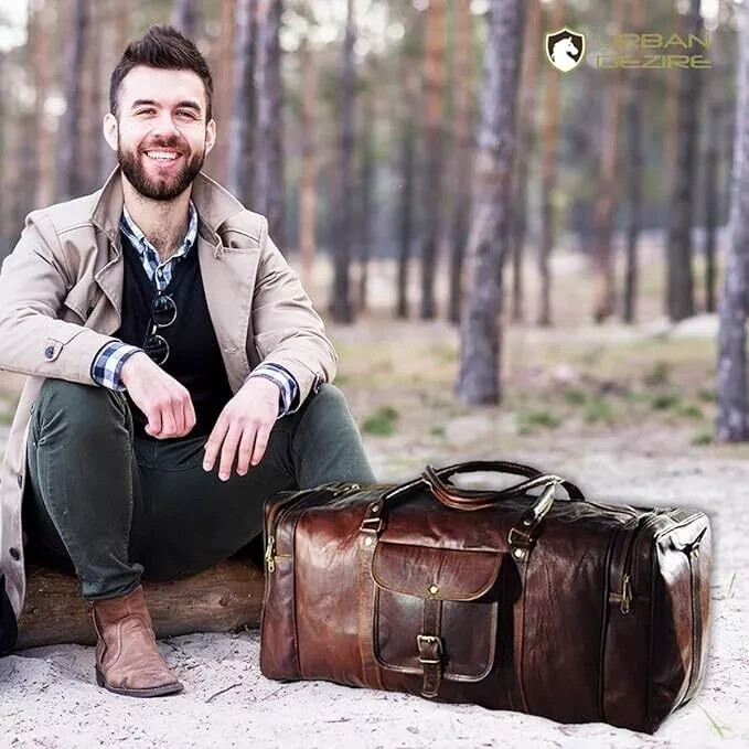 Unisex Genuine Handmade Overnight Leather Travel Duffel Luggage Weekender Bag