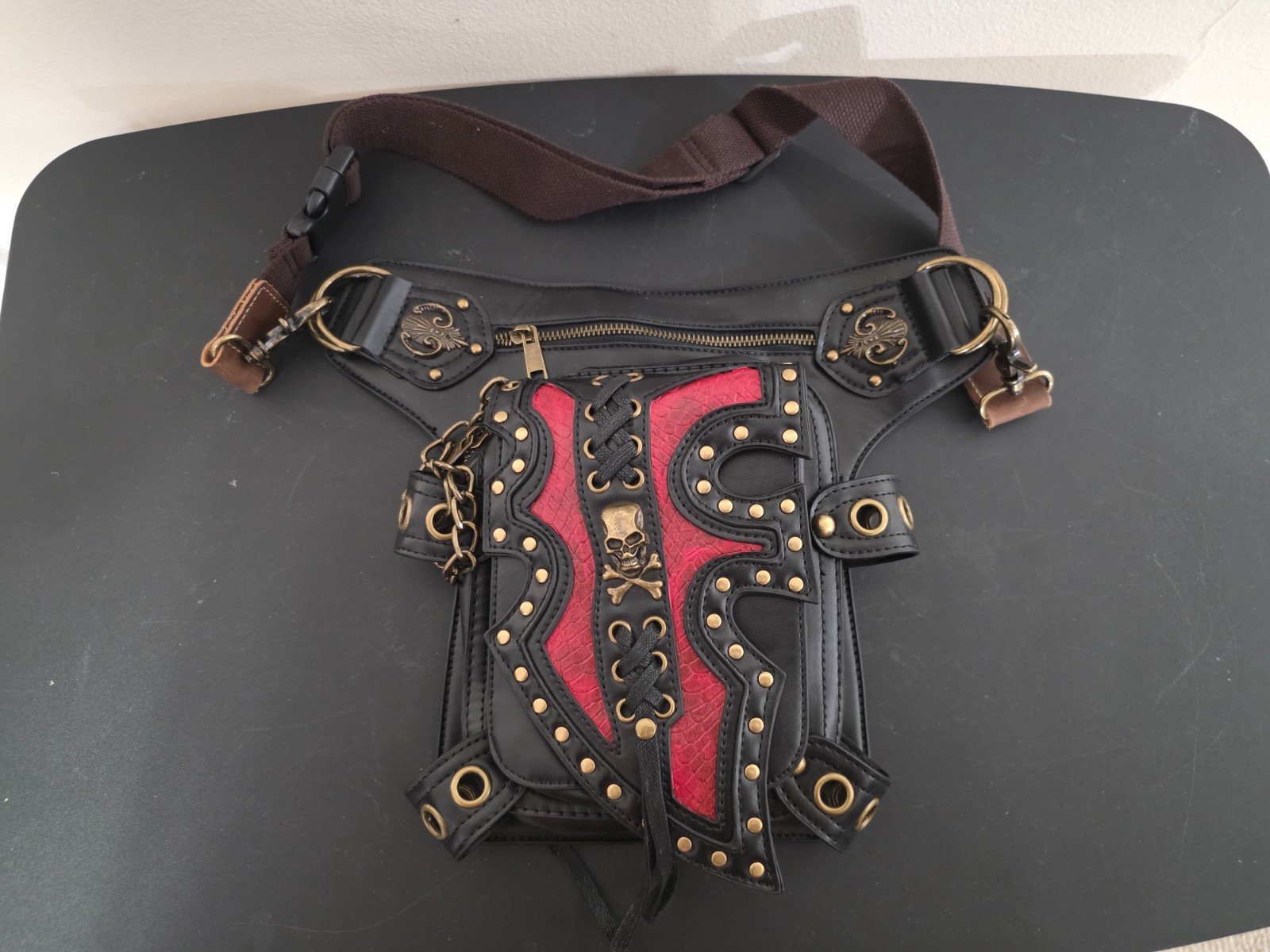 Men Women Waist Bag Faux Leather Gothic Steampunk Biker Cosplay