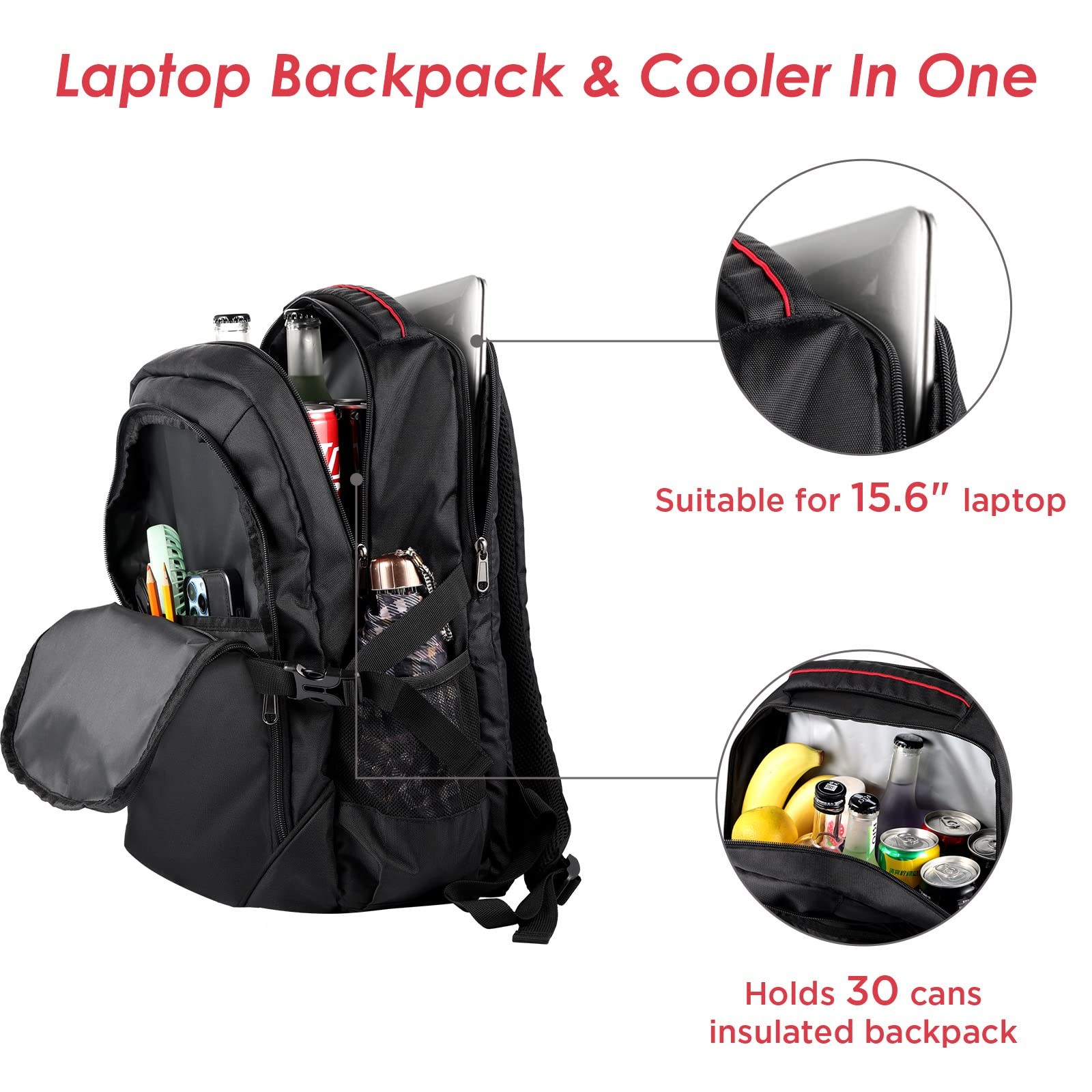 Cooler Backpack 22L Insulated Cooler Bag for 15.6″ Laptop Lunch Backpack for …