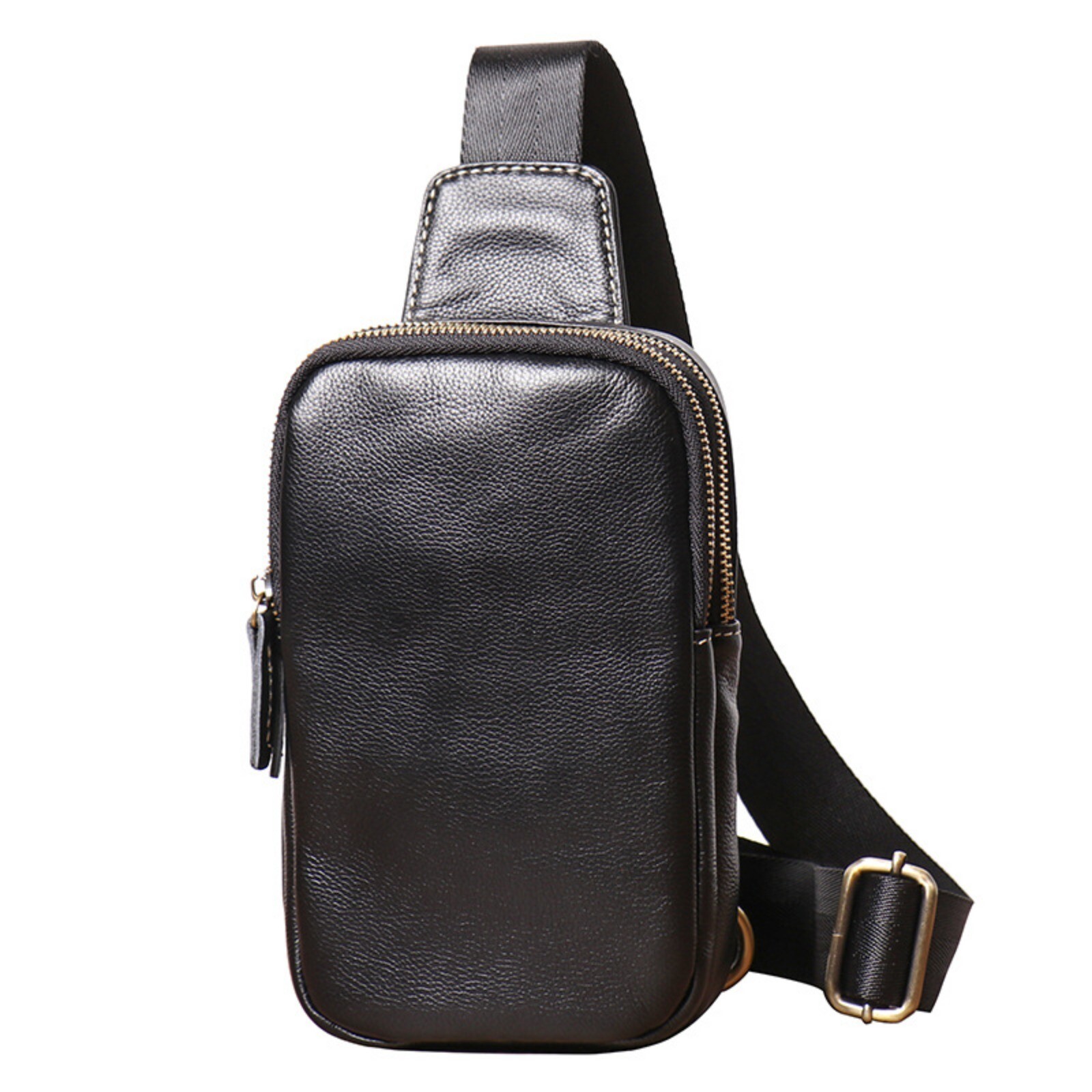 Men Black Leather Sling Bag Crossbody Shoulder Chest Pouch Small Travel Pack