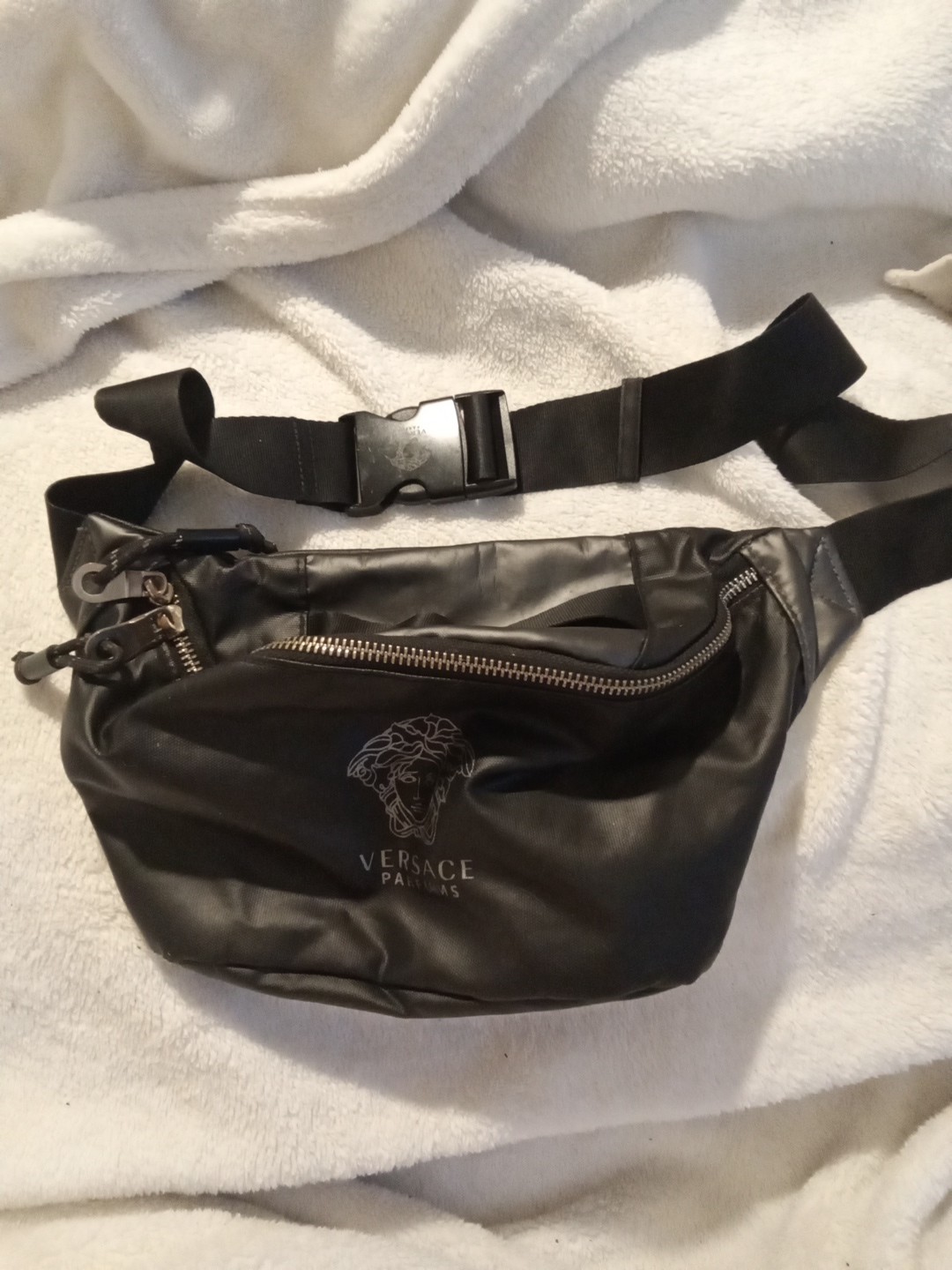 Versace Parfumes Medusa Belt Bag Fanny Pack Unisex Black Soft Leather