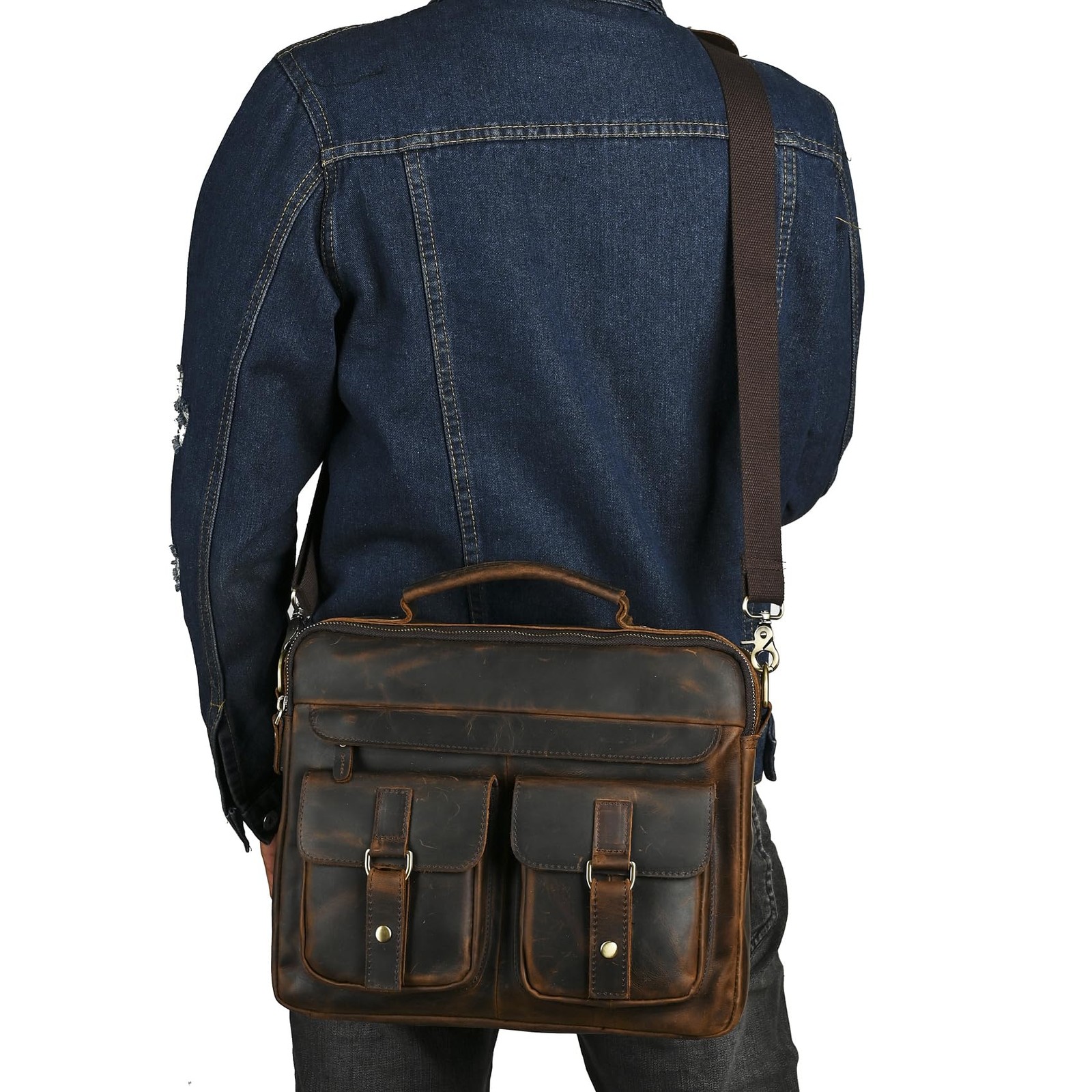 Water Resistant Canvas + Leather Business Attache Tote Briefcase 14″ Laptop O…