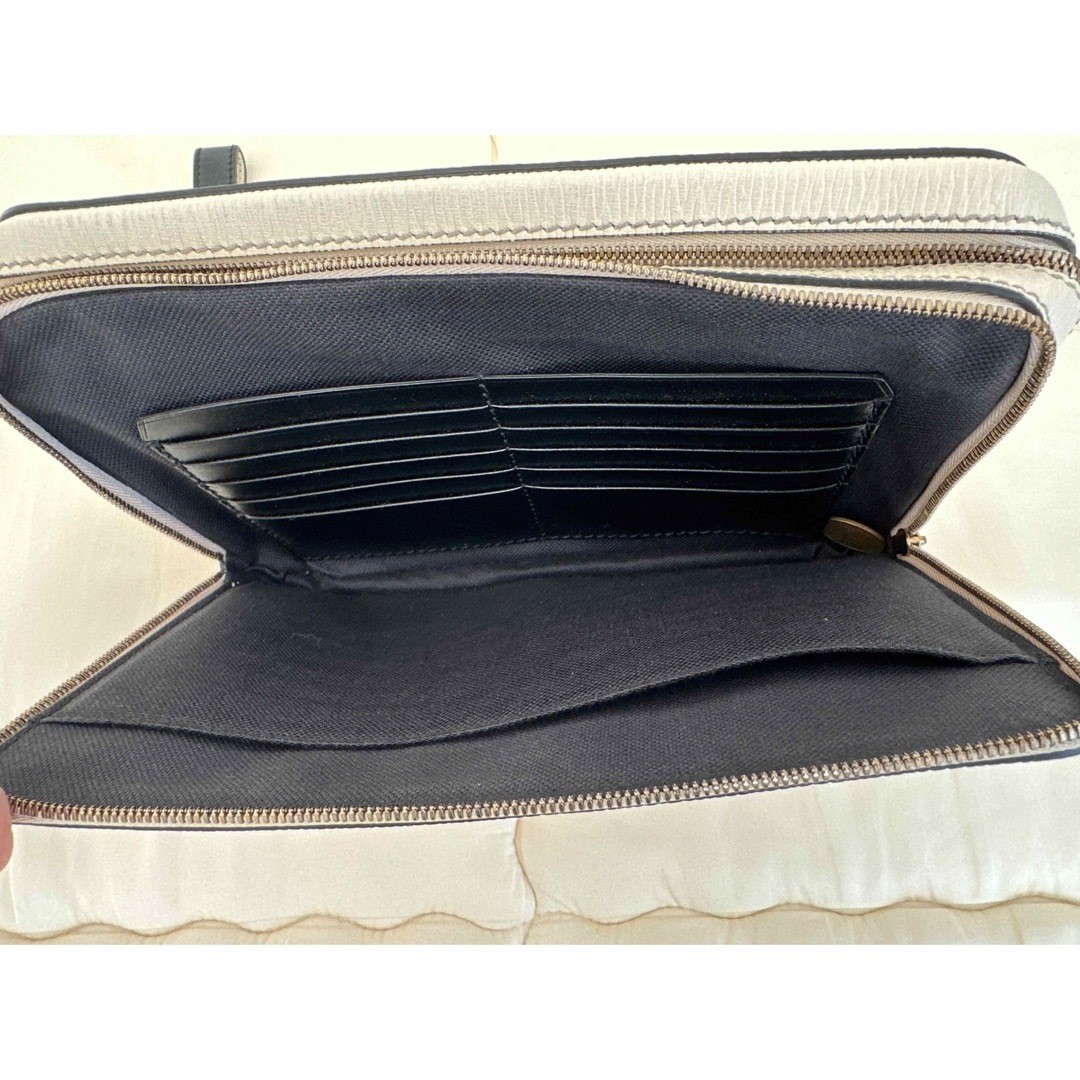 Ferragamo Men’s Business Second Clutch Bag White Leather Authentic 16×23.5x5cm