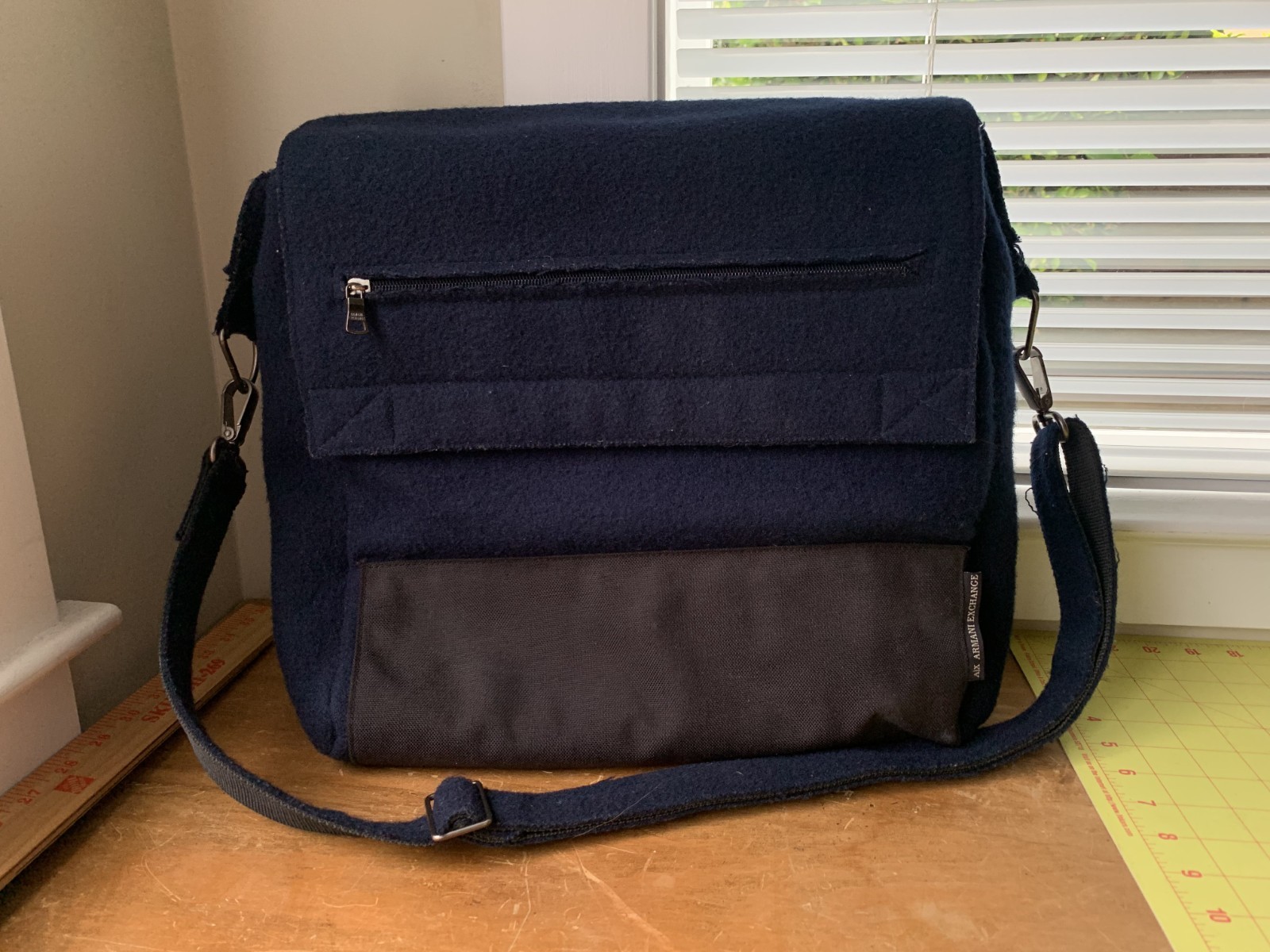 Armani Exchange AIX Fleece Felt Messenger Bag Navy