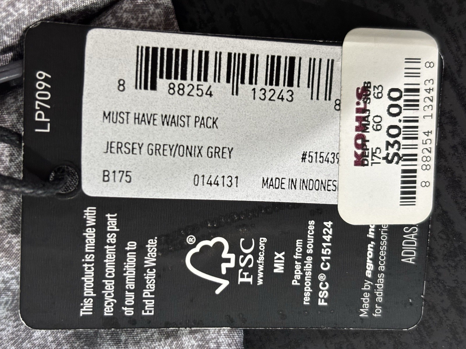NWT Adidas Must Have Waist Pack/Crossbody In Jersey Grey/Onix Grey