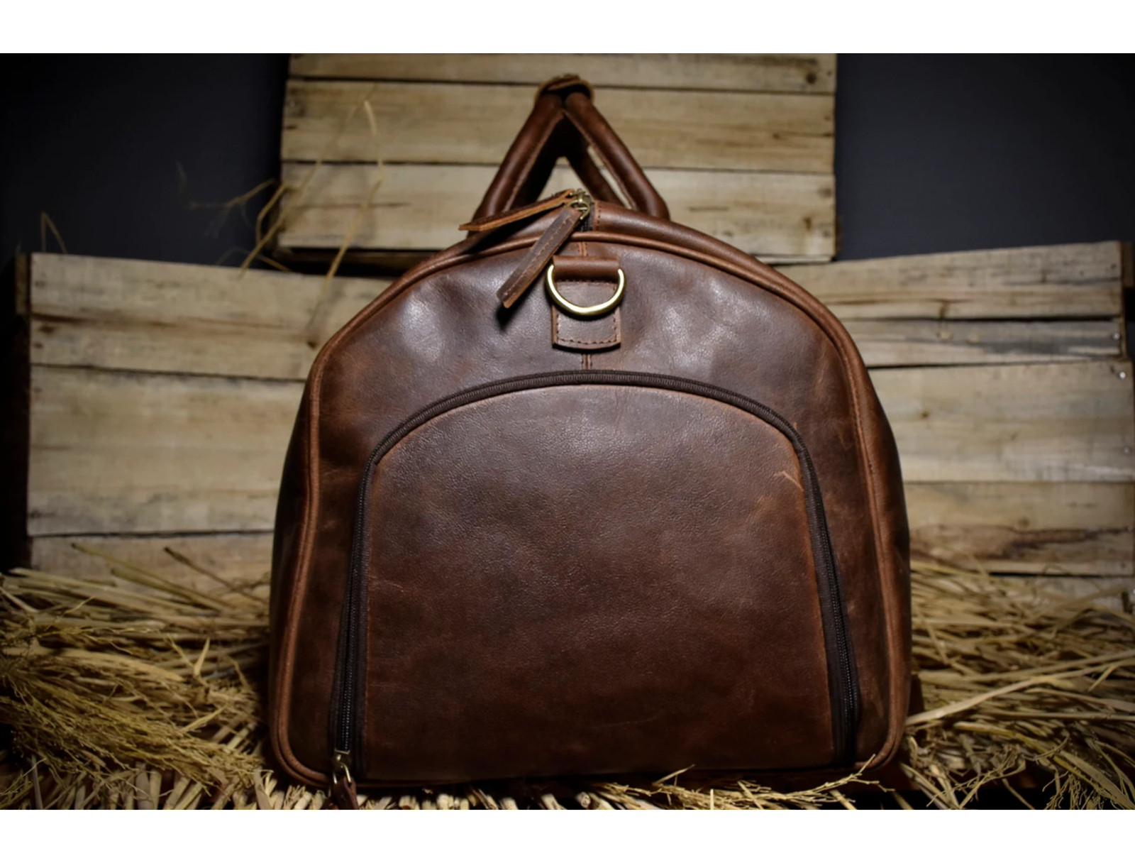 Full Grain Leather Duffle Bag Men Weekender Travel Gym Overnight Holdall