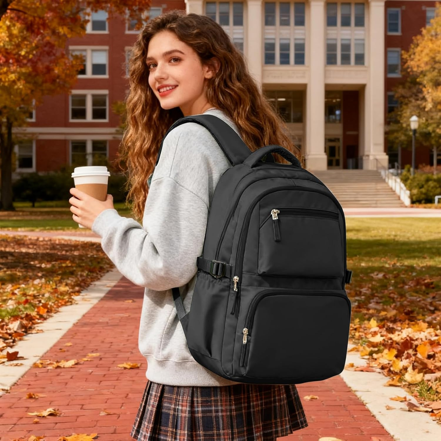 Black Backpack for Women School Backpack with Laptop Compartment Gym Bag for Men