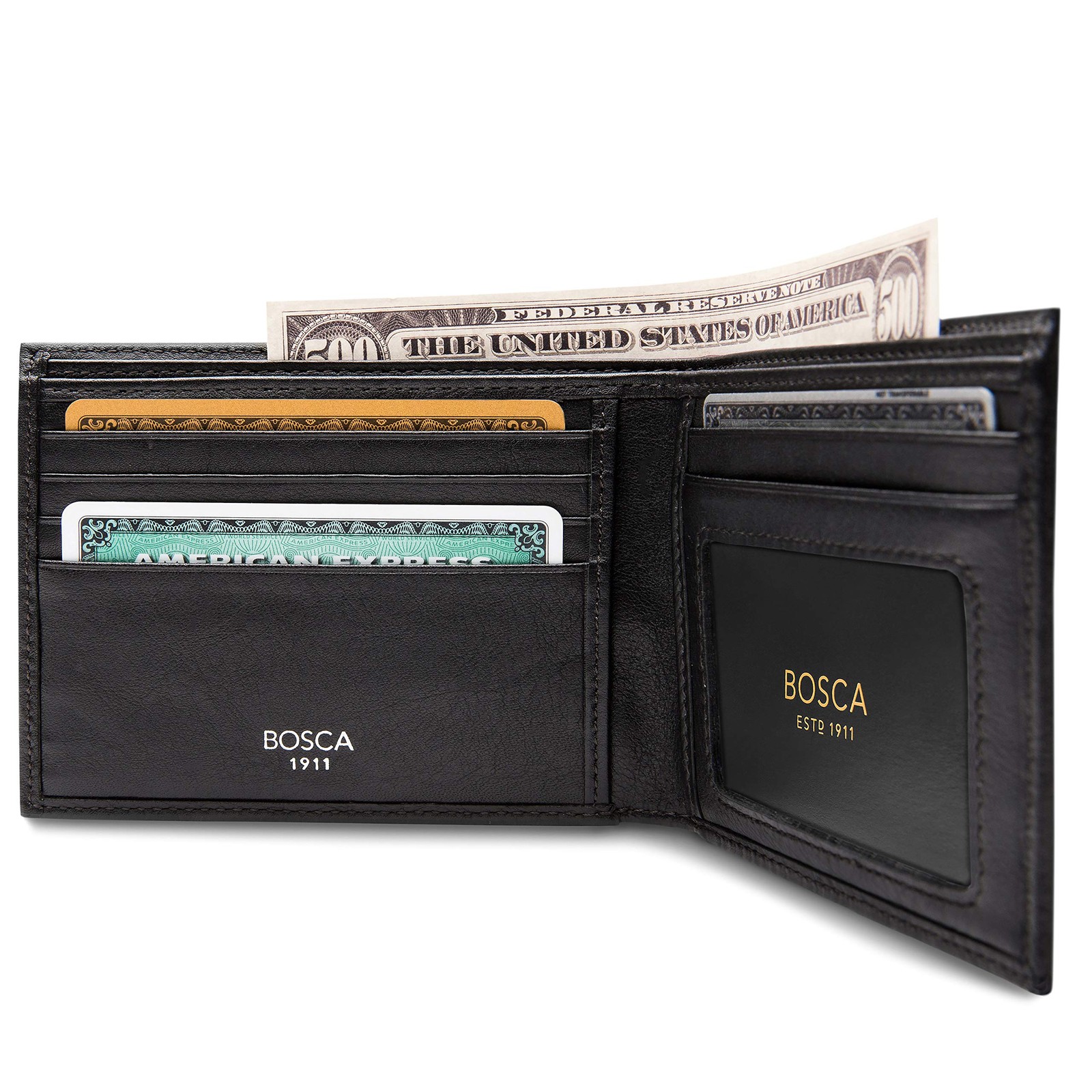 Bosca Men’s Wallet, Nappa Vitello Leather Wallet with RFID Blocking Black U6