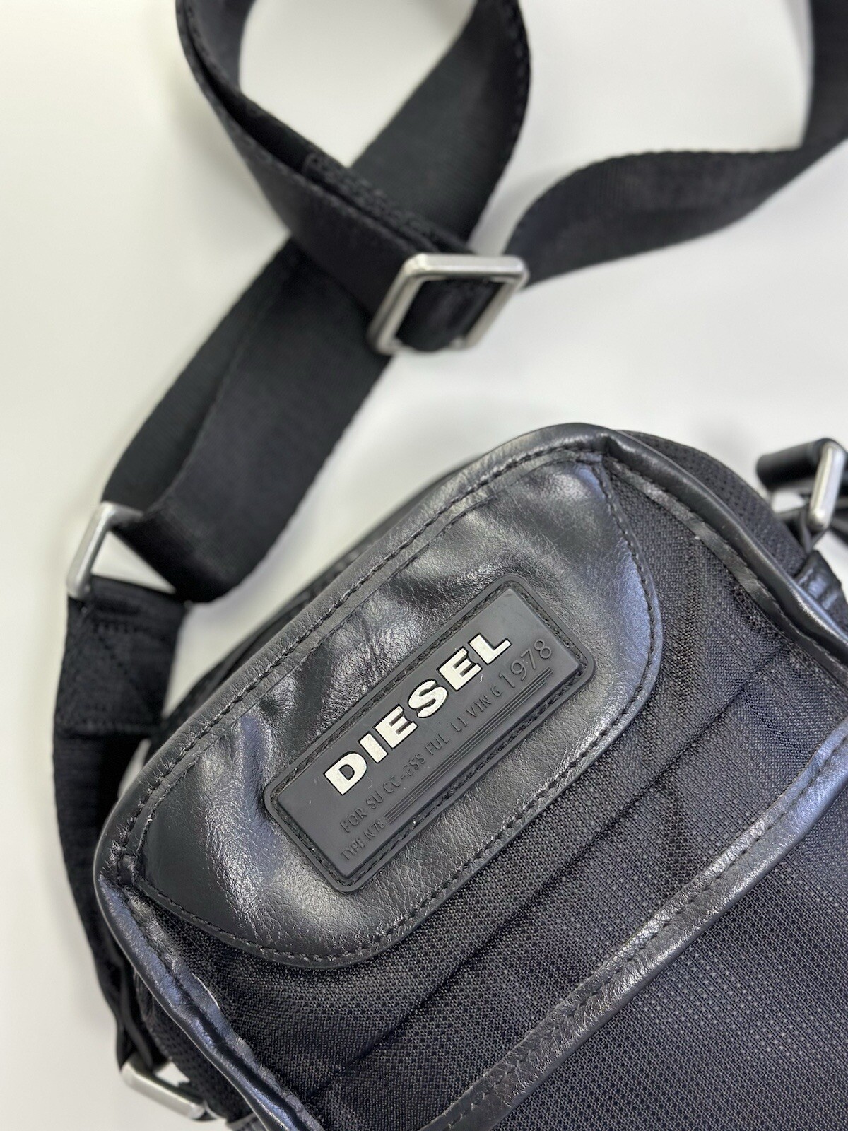 DIESEL Y2K Vintage Black Messenger Bag Big Logo Size 22×18 Cm