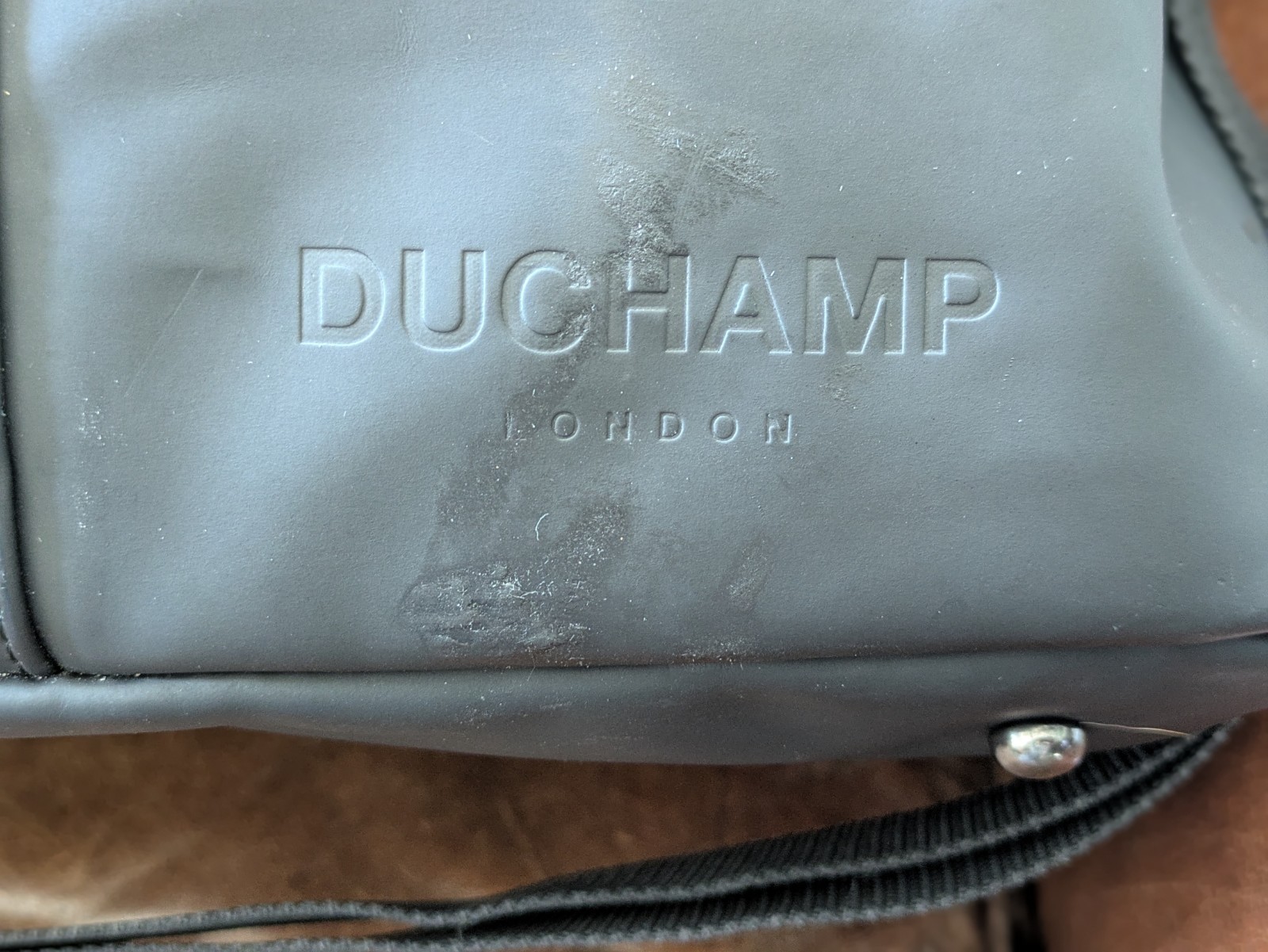 Duchamp London Rubberized Duffle Bag USB Cable Access in Black