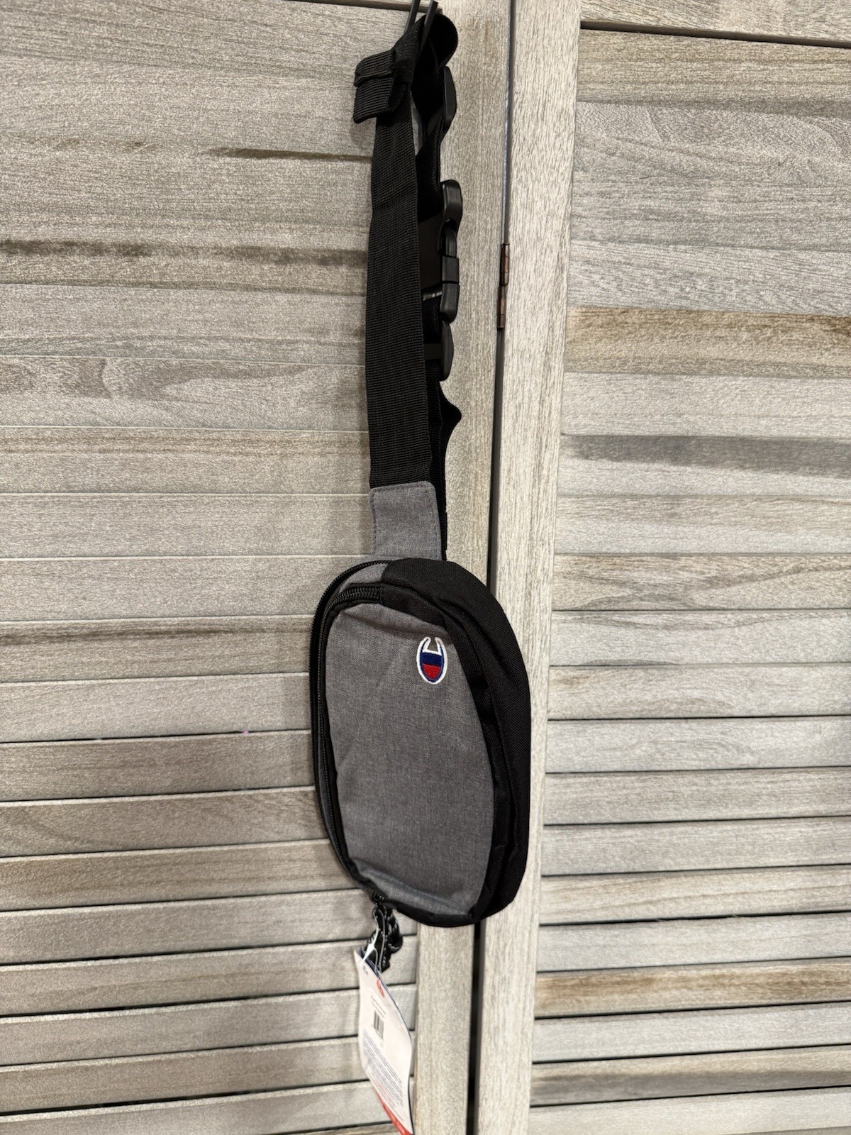Champion Gray/Black Solid Small Crossbody Sling Bag, Zip Closure, Adjustable