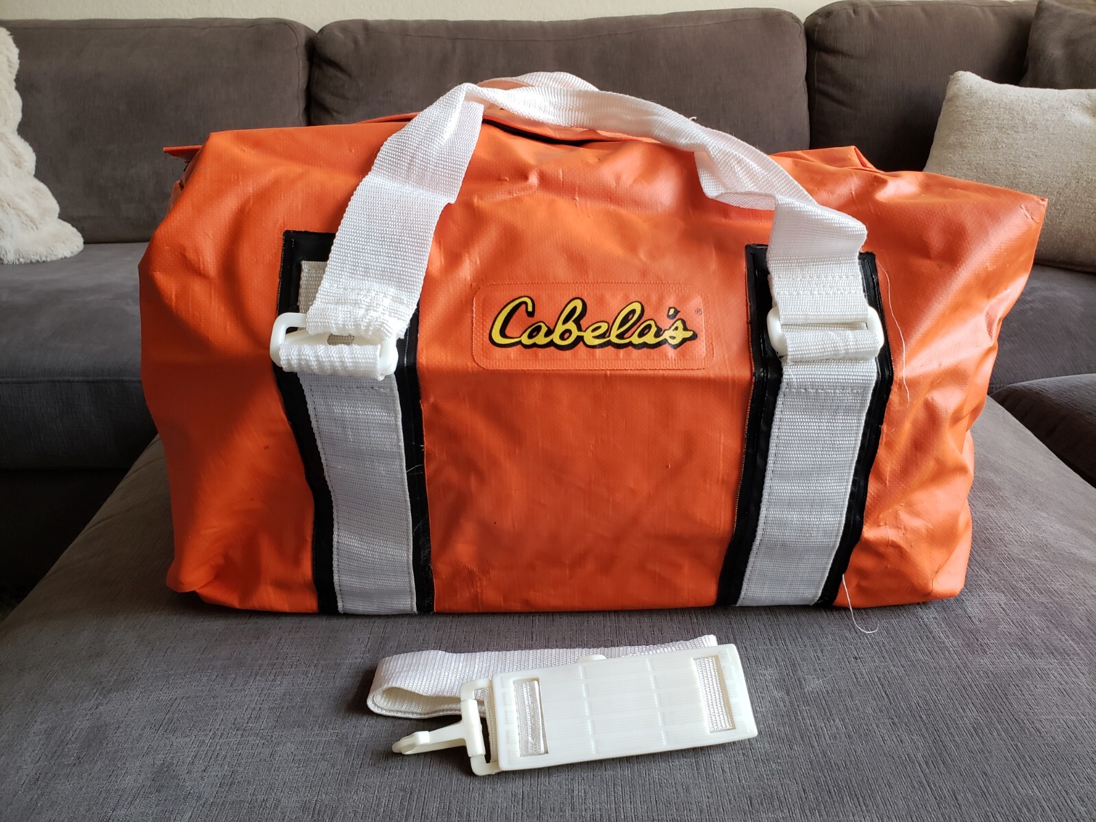 Vintage RARE! Cabela’s Large Orange Waterproof Duffle Bag Hunting Fishing GREAT!