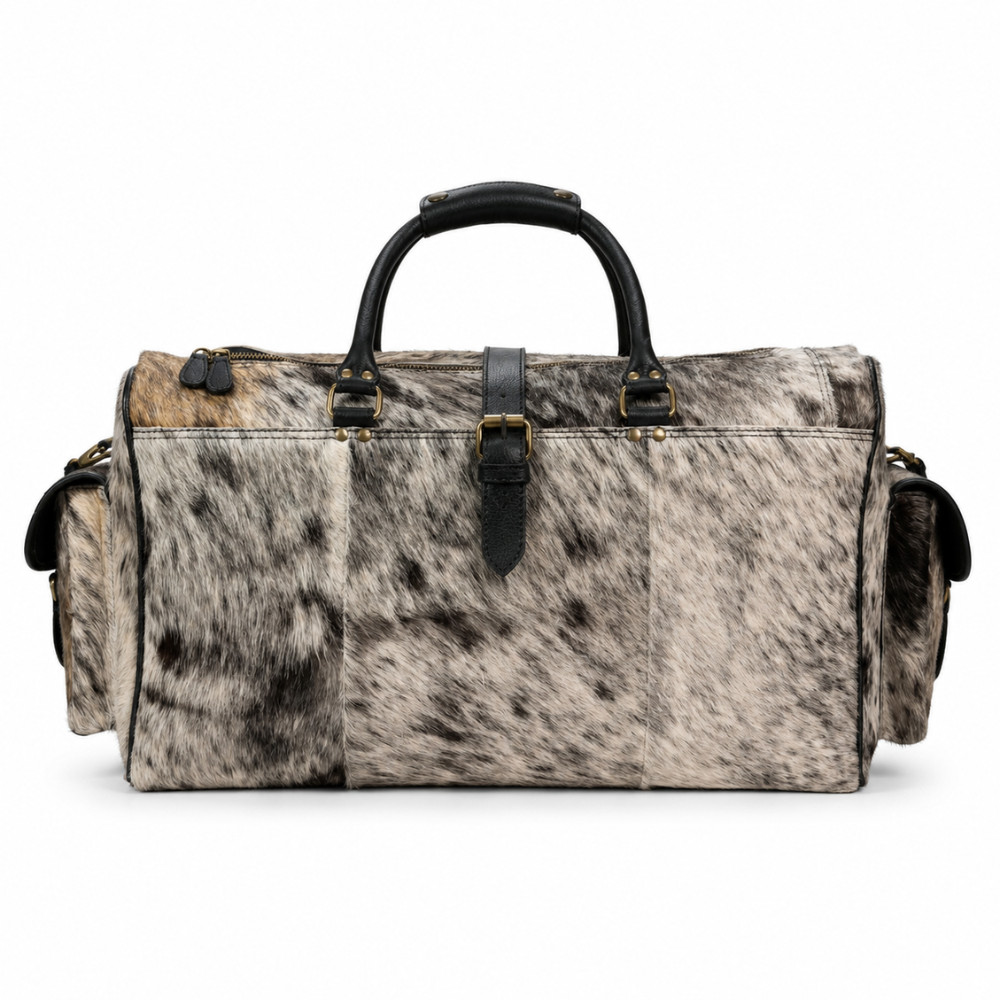 Handmade Cowhide Leather Duffel Bag Hair On Hide Travel Overnight Weekend Bag