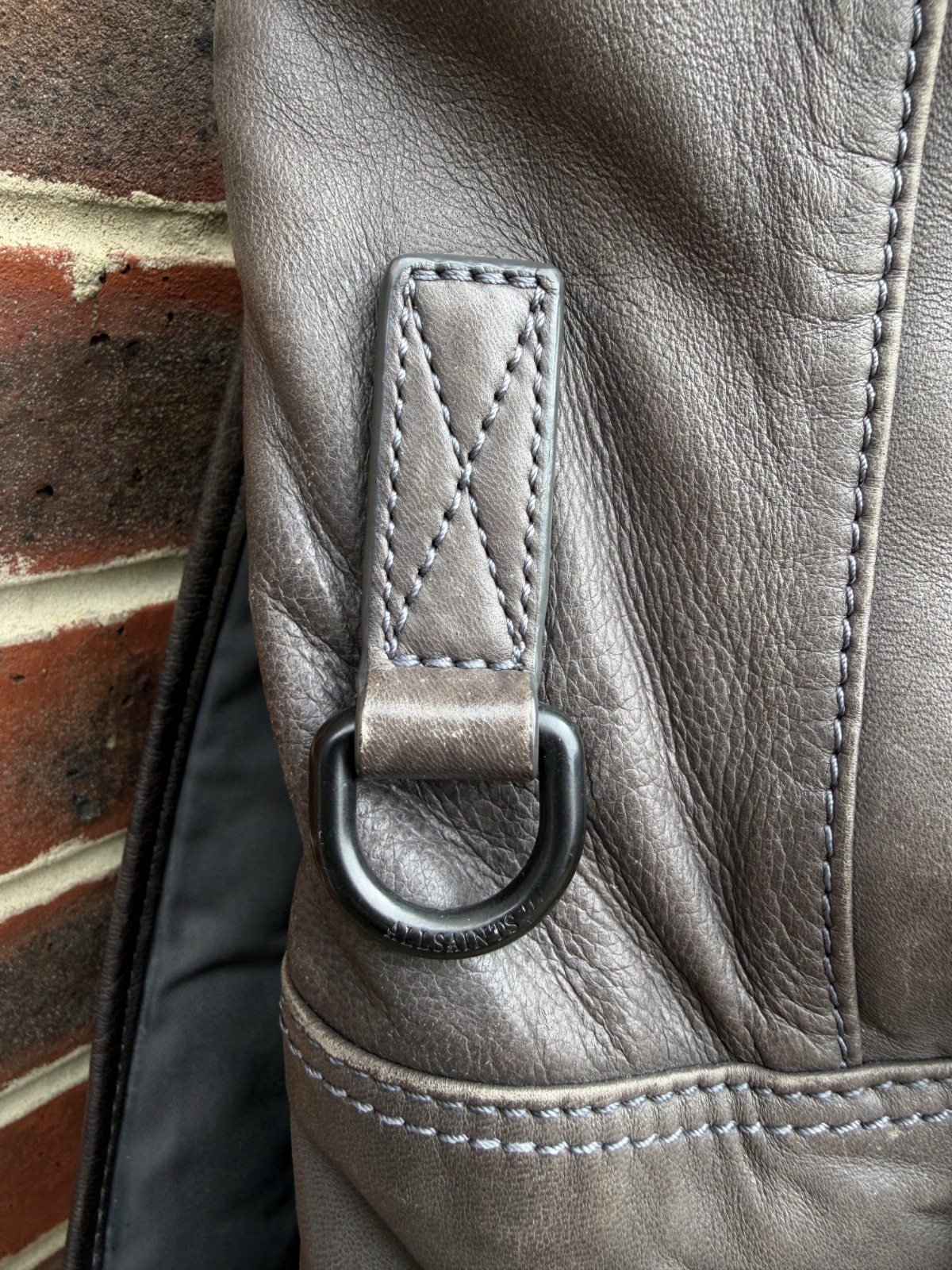 AllSaints ARENA Leather Backpack Bag Grey Brown Mens Ladies Unisex Rucksack