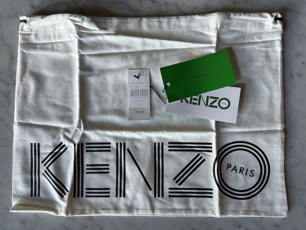 Kenzo Paris Textured Leather Zip Pouch with Tag, Dust Bag, 12.5 in x 8.5 in