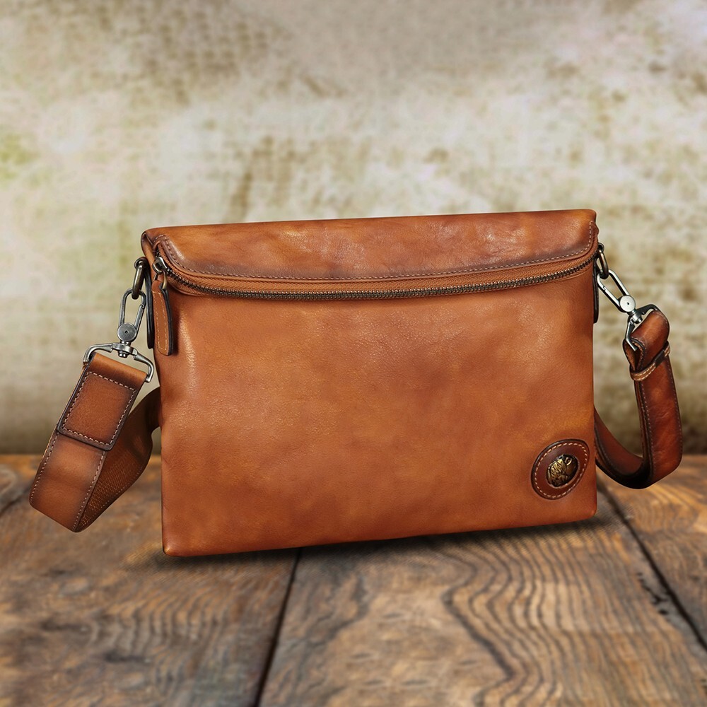 Genuine Leather Messenger Bag for Men Shoulder Bag Clutch bag Crossbody Purse
