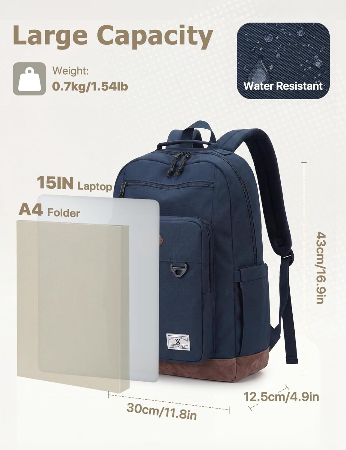 Backpack for Men Women,Lightweight 15.6In Bookbag with Mulitiple Pockets,Water R