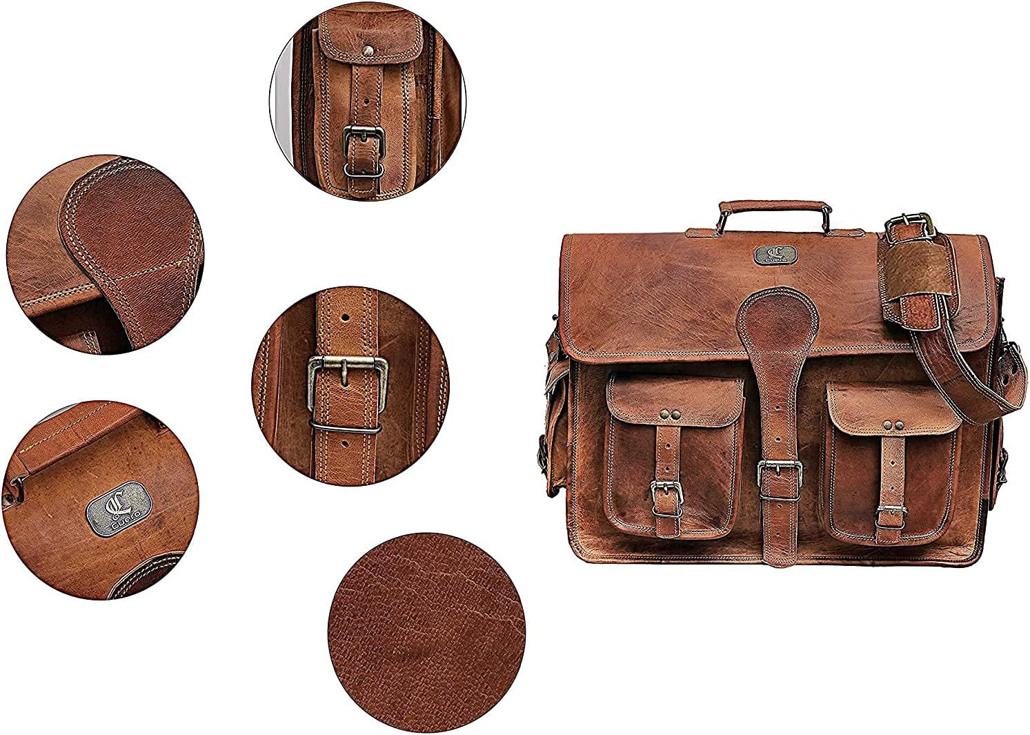 DHK 16 Inch Vintage Handmade Leather Messenger Bag Laptop Briefcase Computer Sat