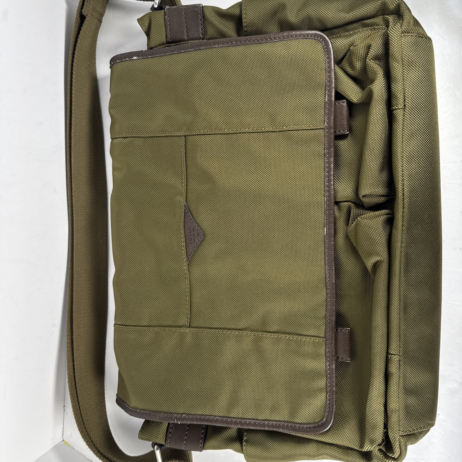 Vintage Fossil Army Green Ripstop Canvas Messenger Laptop Commuter CrossbodyBag
