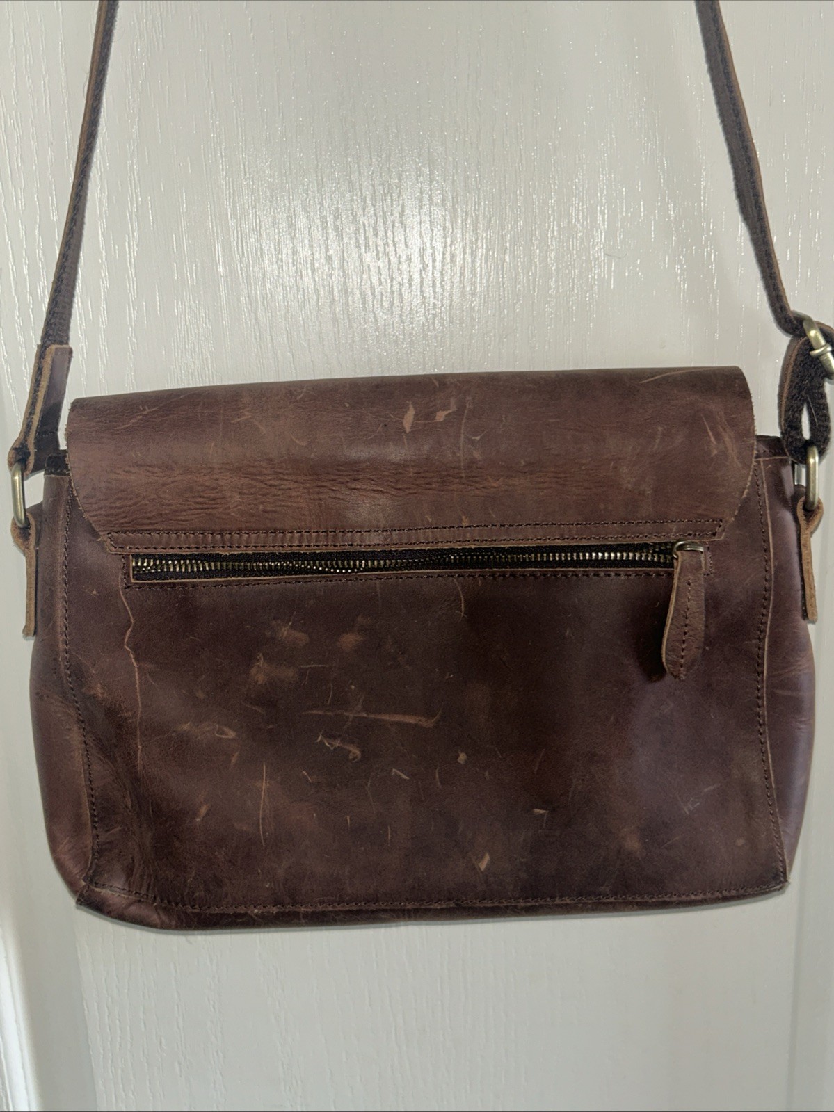 Leather Messenger Bag Unbranded Fold Over Flap Closer 12 “L By 8” H By 2.5” D