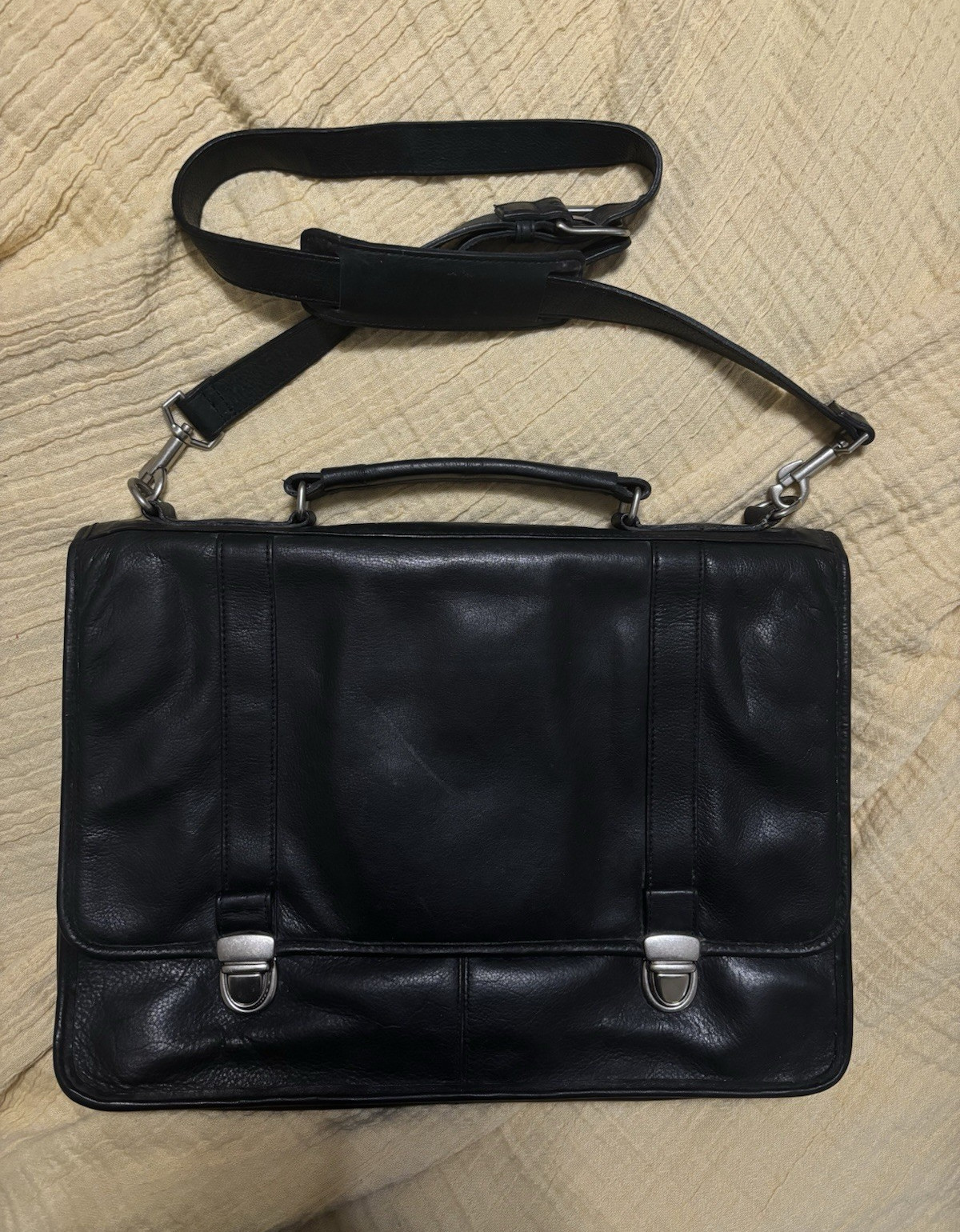 Vintage Wilsons Leather Expandable Briefcase Laptop Messenger Bag Black w/Strap