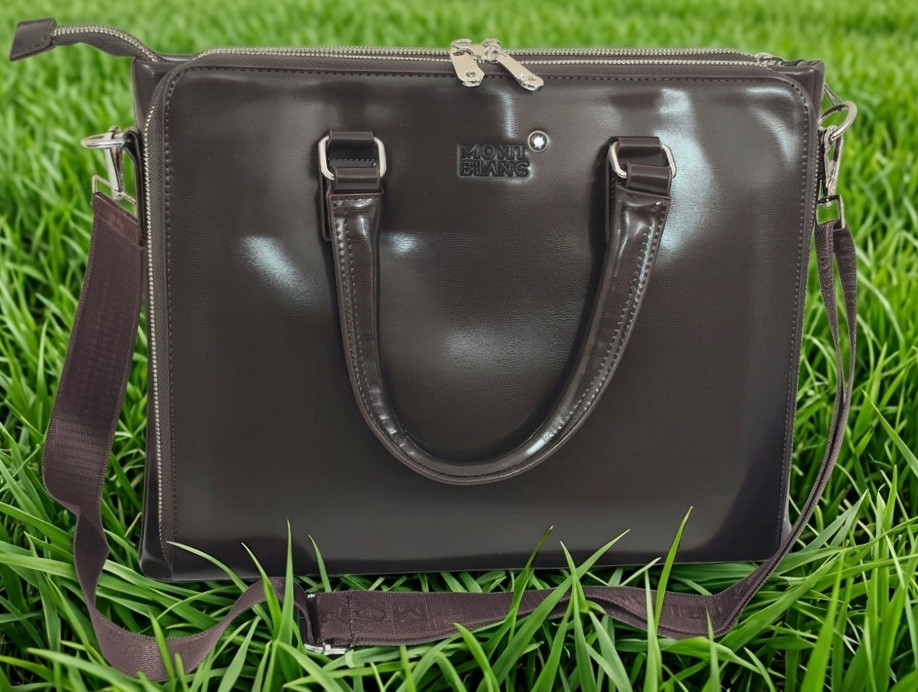 Montblanc Brown Color Leather Briefcase Laptop Bag | Zip-Around -Timeless Design