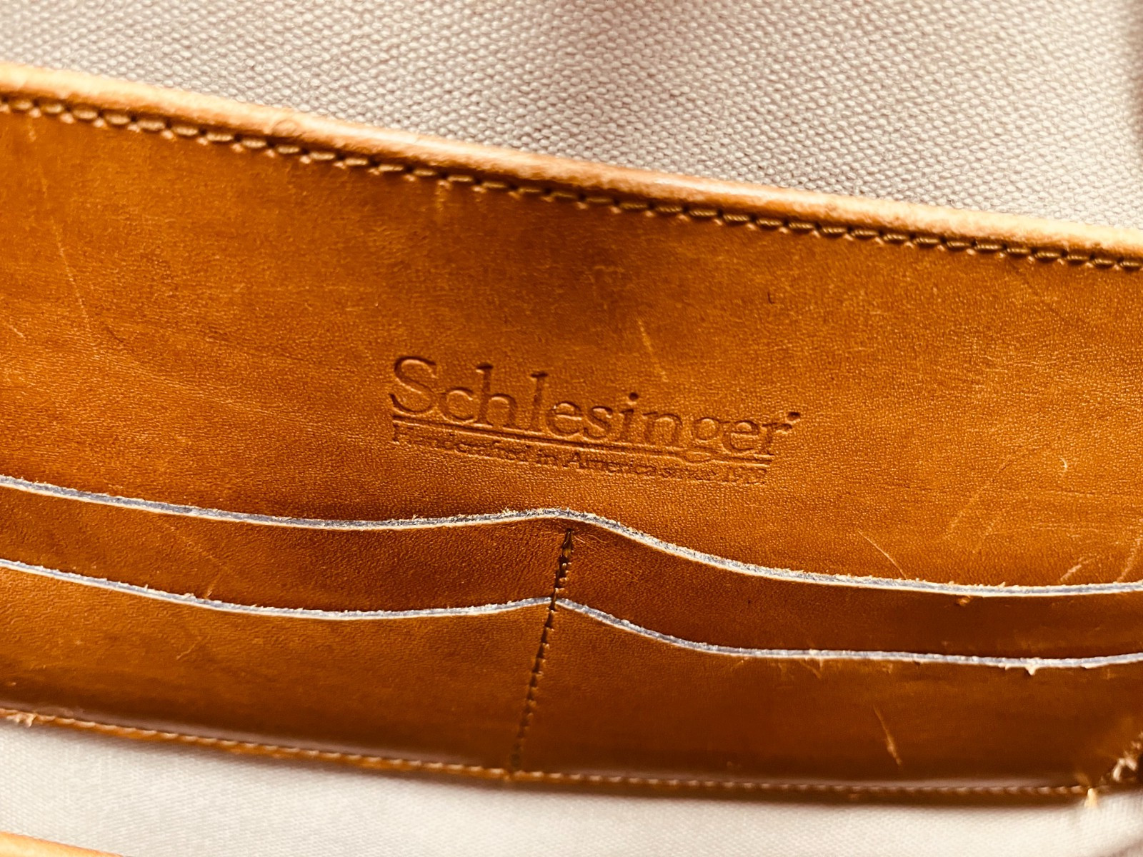 SCHLESINGER BROTHERS Tan Heavy Leather Briefcase / Lawyer Bag – Made in USA