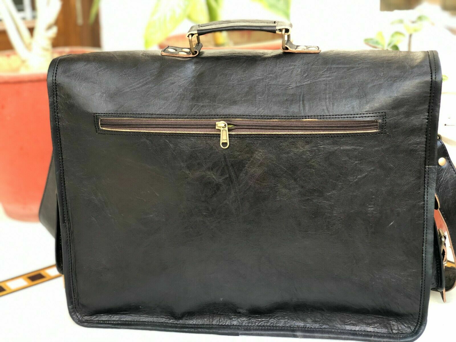Messenger Shoulder Laptop Briefcase Travel Bag 18″ Men Black Leather Vintage