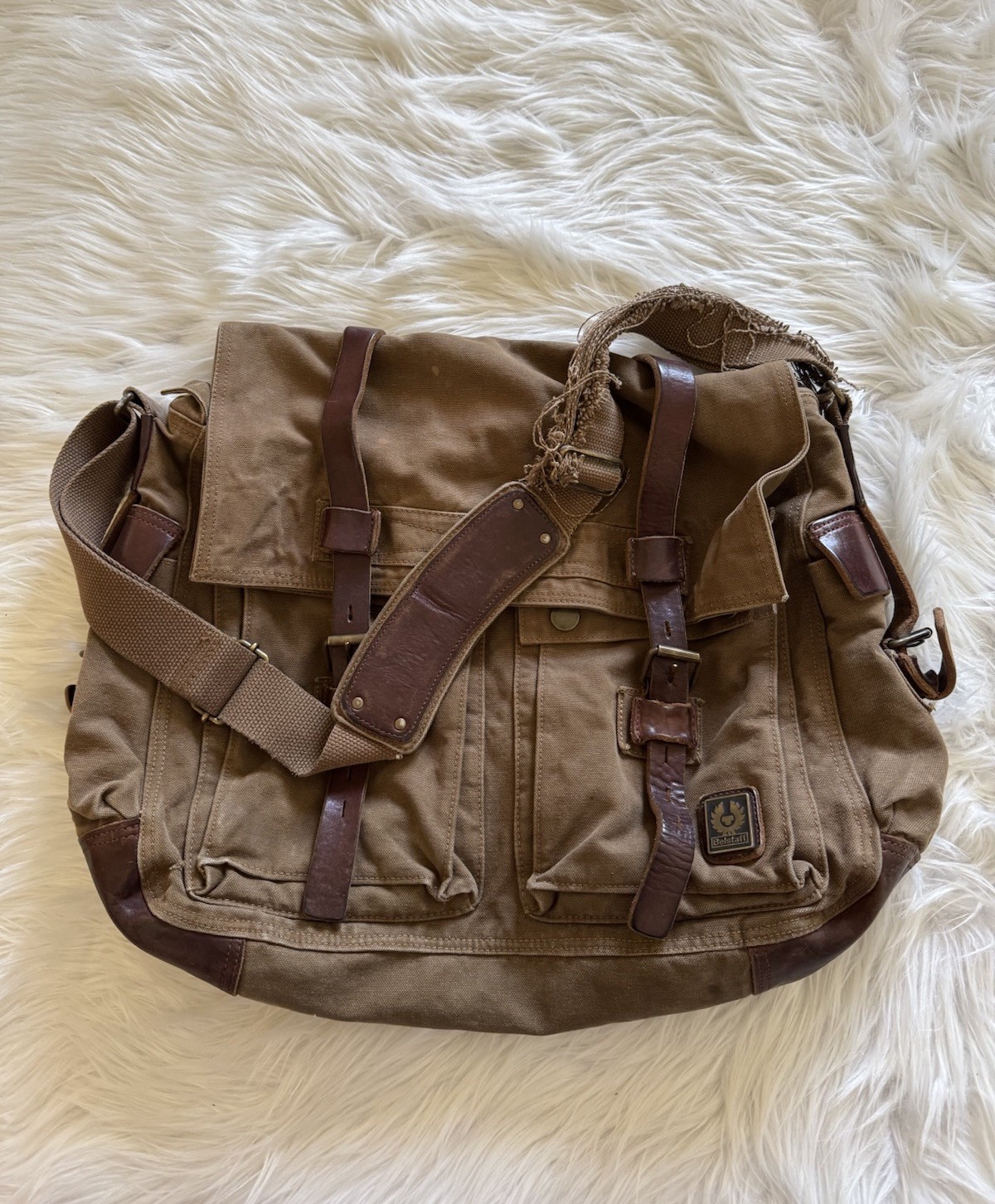 Belstaff 554 Colonial Messenger Bag Cotton Leather Panama