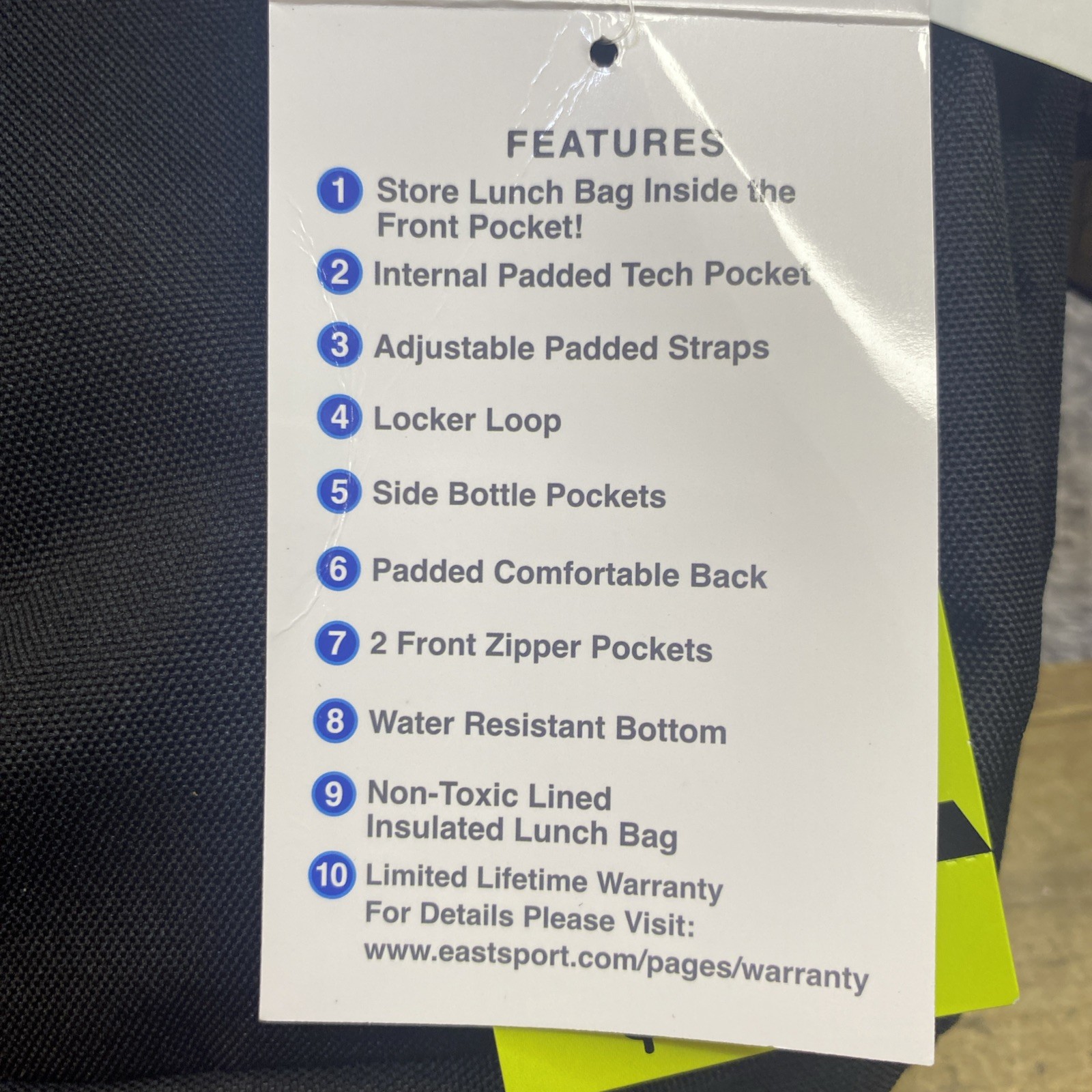 Eastsport Backpack Daypack Black School Laptop Pouch Lunch Bag New With Tags