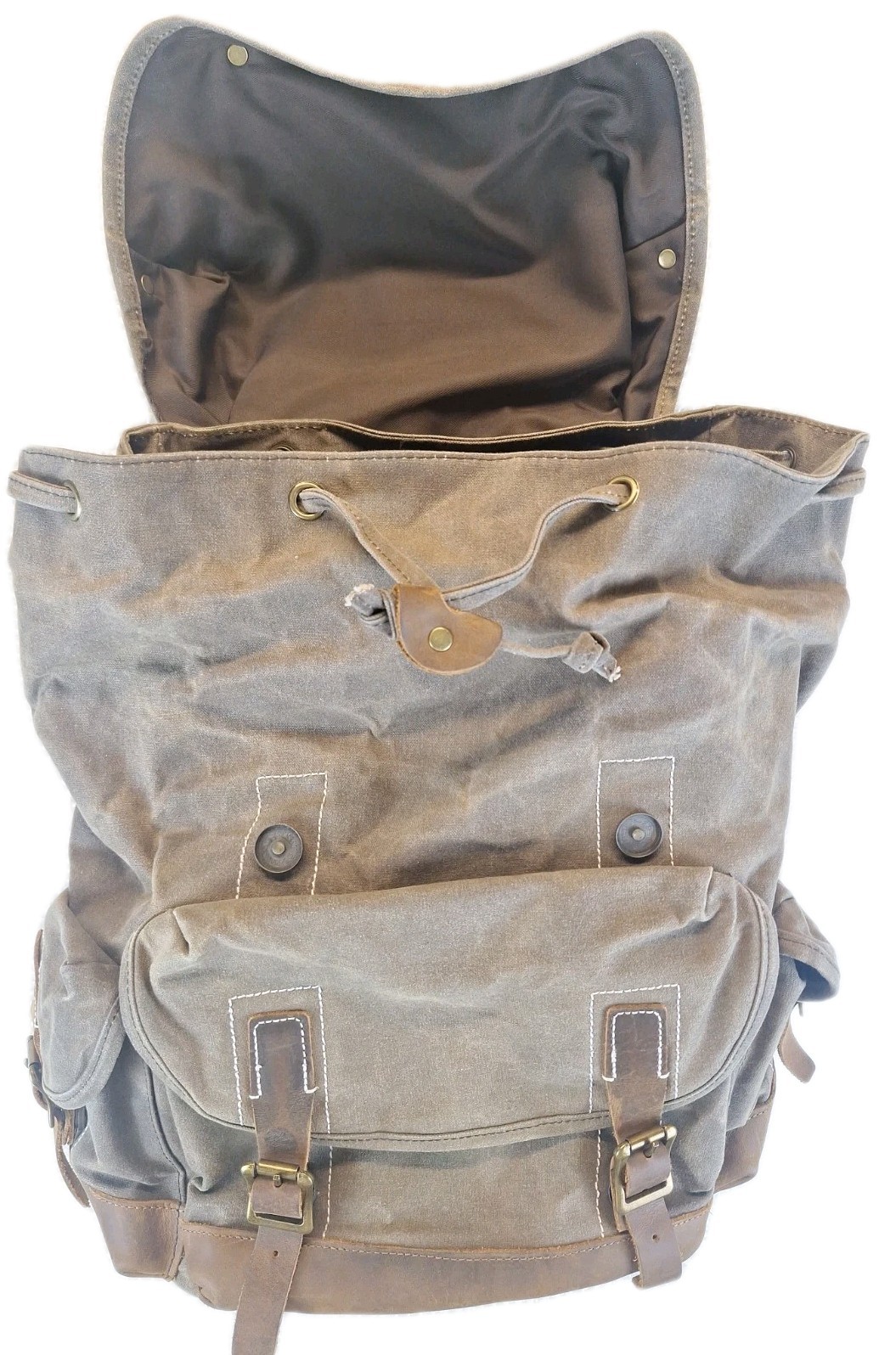 Brass Tacks Waxed Canvas Leather Rucksack Backpack Travel Hiking Camping School