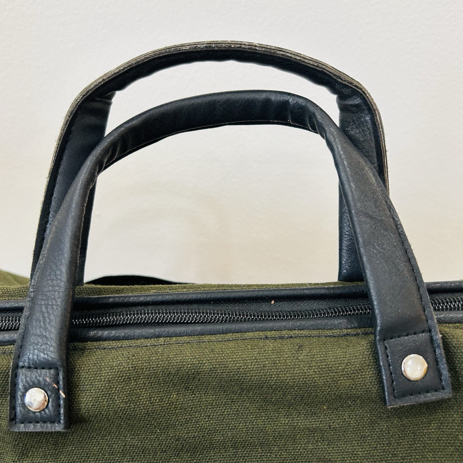 John Varvatos Duffle Bag Army Green Black Canvas Overnight Travel Weekend Gym