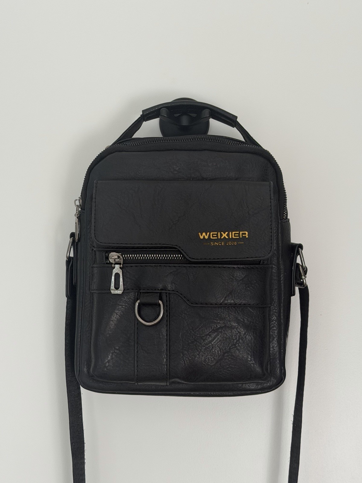 Weixier Messenger Bag Mens Small Black Faux Leather Crossbody Shoulder Pockets