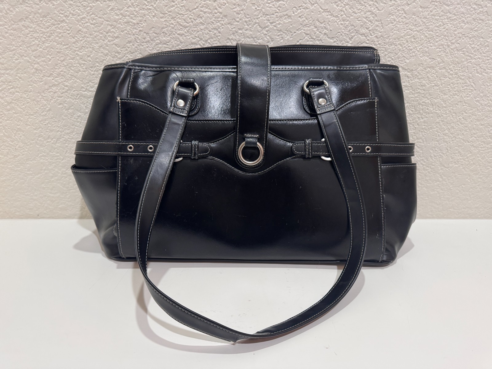 McKlein Black Leather Business Tote Laptop Briefcase Organizer 20″ x 12″