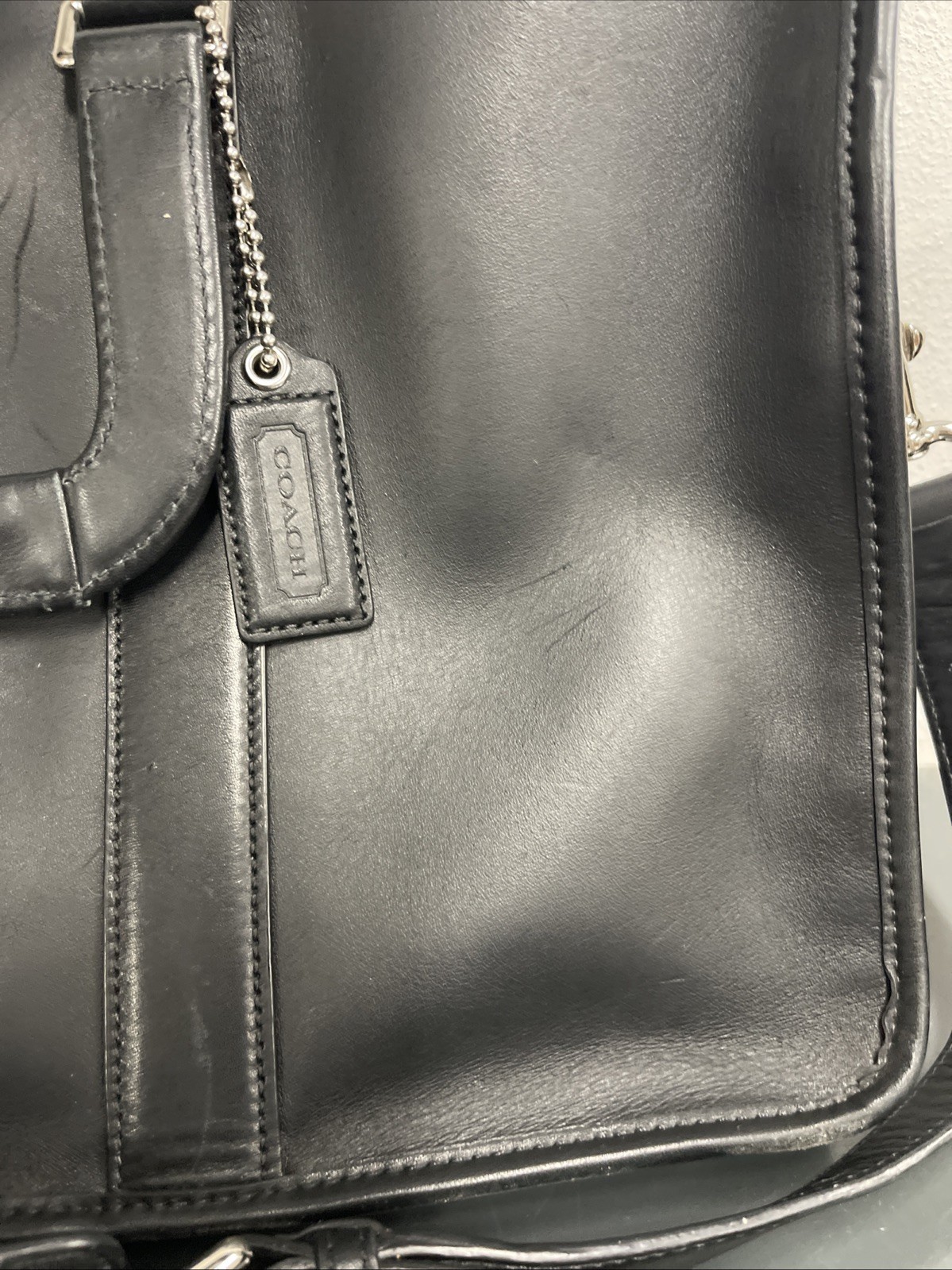 Coach Metropolitan Slim Leather Briefcase Black Crossbody Bag