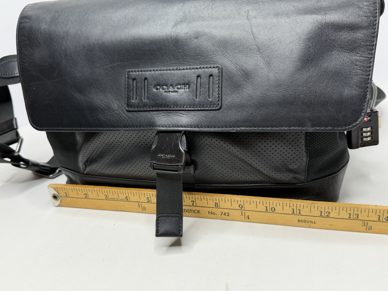 Coach Black Leather Canvas Top Handle Biker Messenger Crossbody Bag