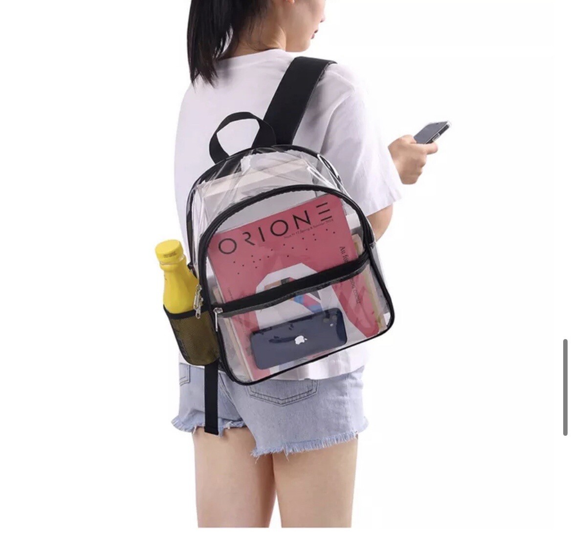 Clear Waterproof Backpack Security Approved Bookbag with Black Trim Custom PVC