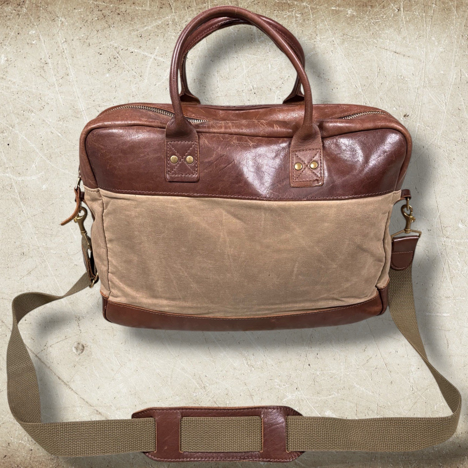 BILLYKIRK x J. Crew Style No. 237FTN Leather And Canvas Laptop Bag Green/Brown